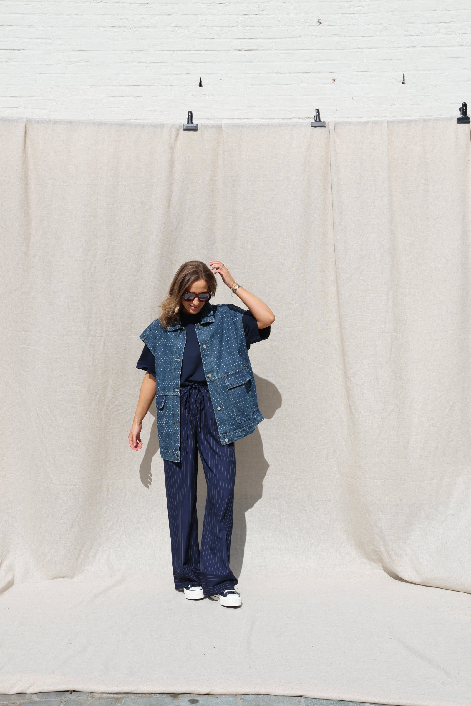 Clara pantalon met krijtstreep marine