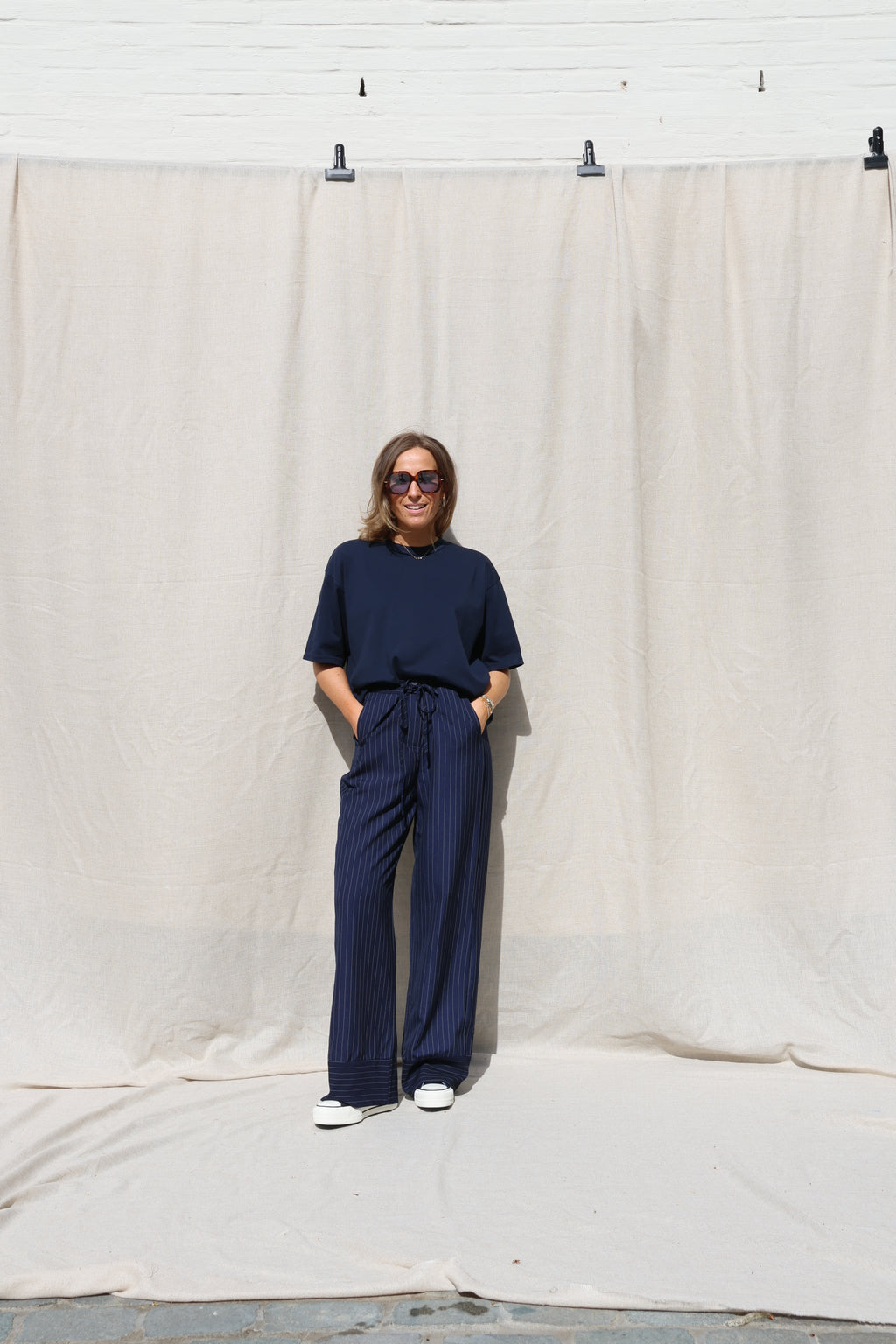 Clara pantalon met krijtstreep marine