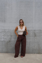 Ellie top met V-hals beige