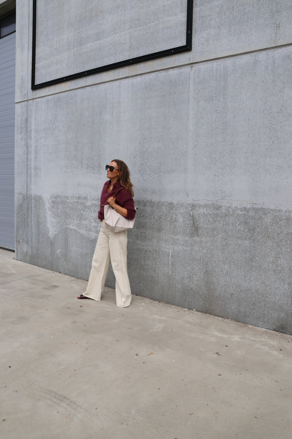 Lilly wide leg jeans met detail beige