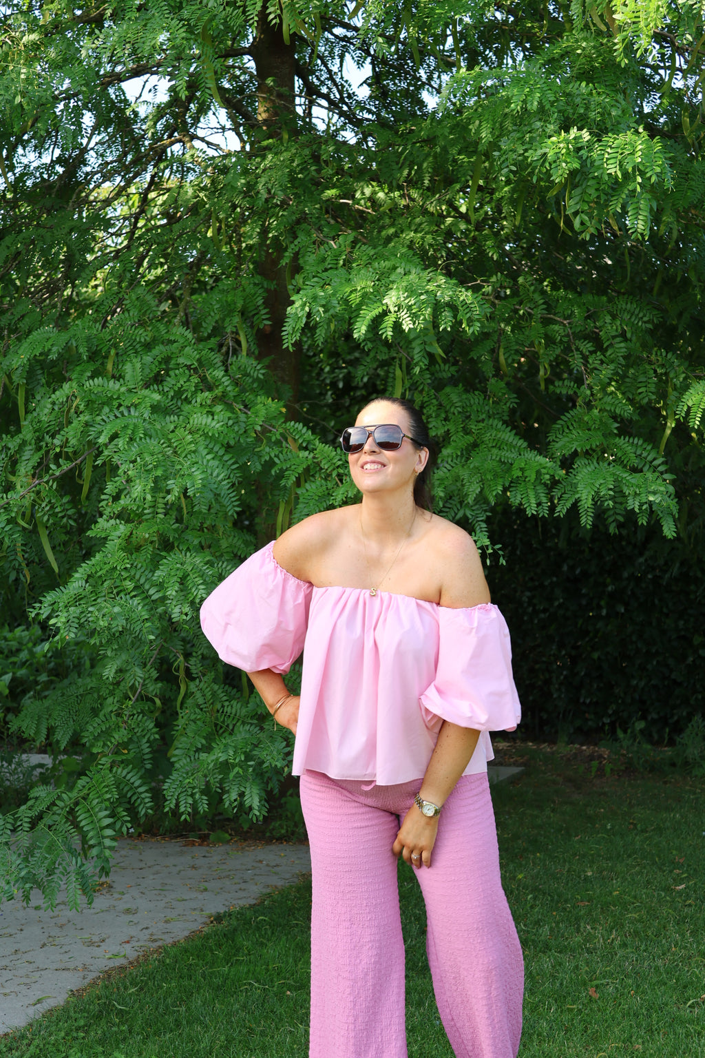 Lea off shoulder blouse roze