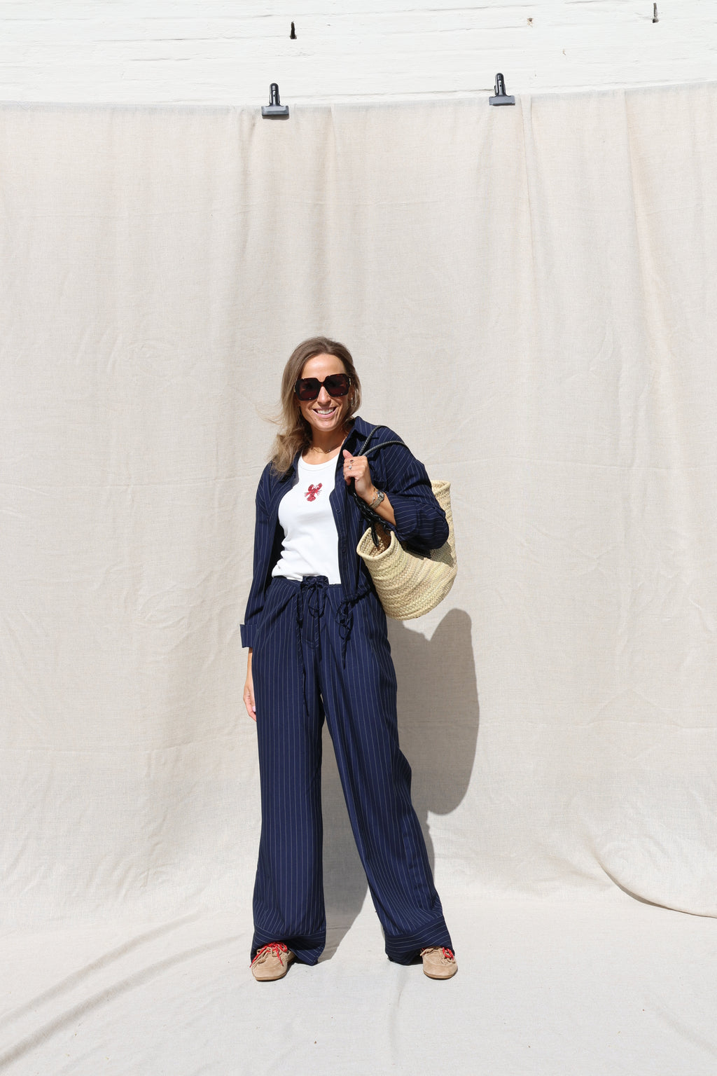 Clara pantalon met krijtstreep marine