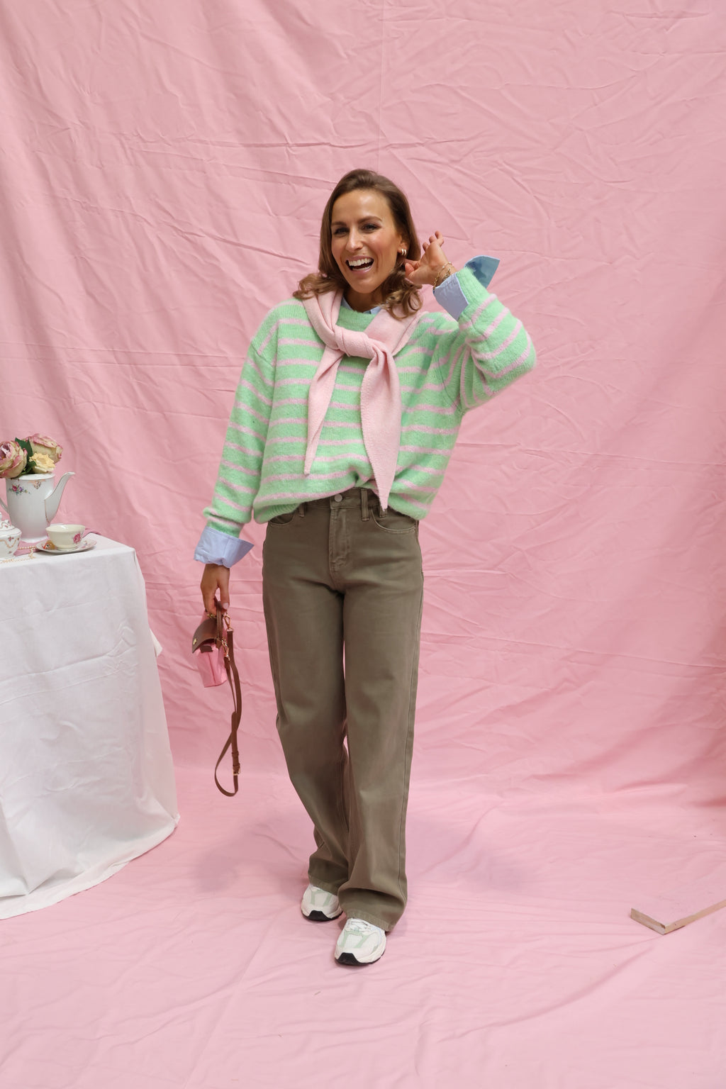 Alfie striped knit roze/groen