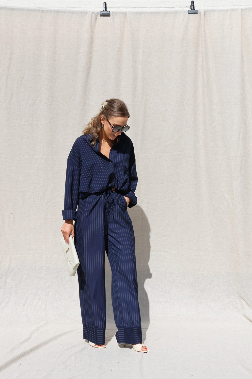 Clara pantalon met krijtstreep marine