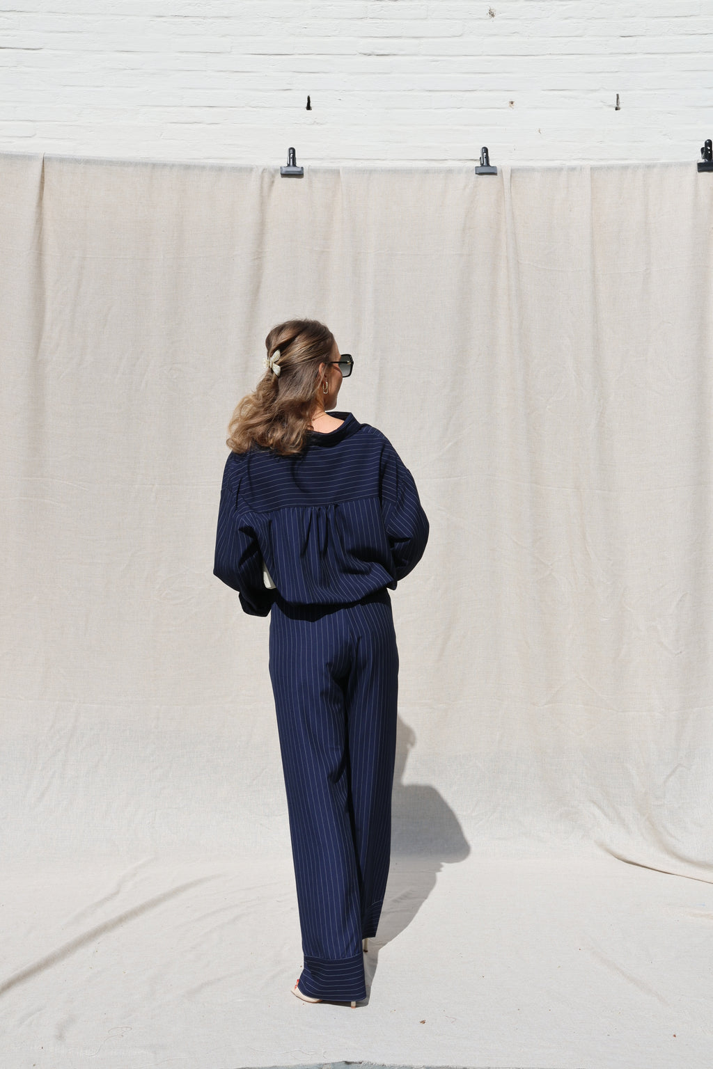 Clara pantalon met krijtstreep marine