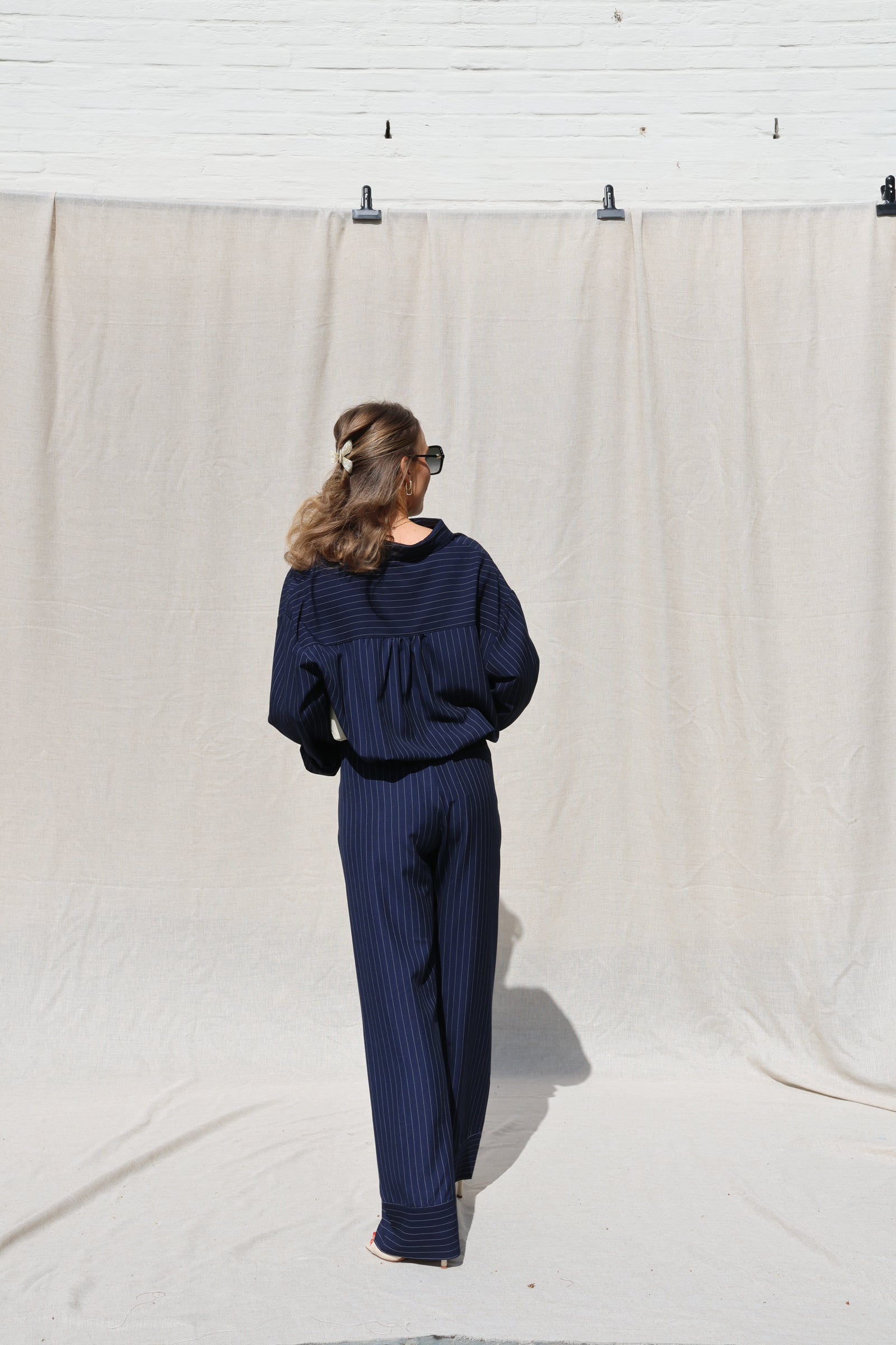 Clara pantalon met krijtstreep marine