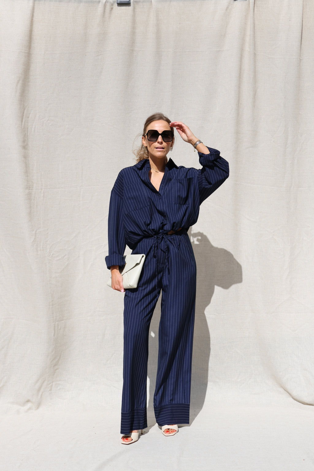 Clara pantalon met krijtstreep marine