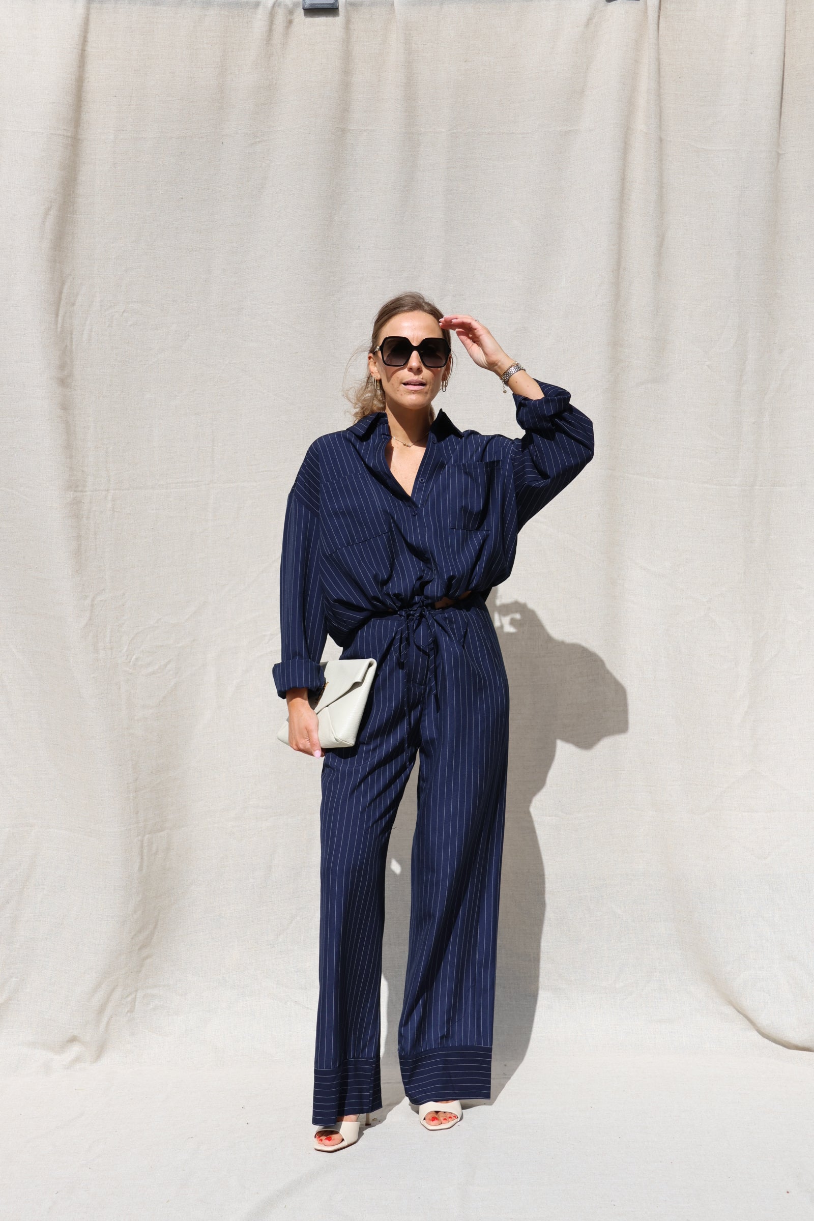 Clara pantalon met krijtstreep marine