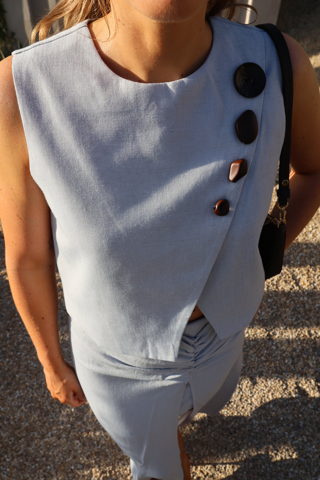 Aurelie linnen top lichtblauw