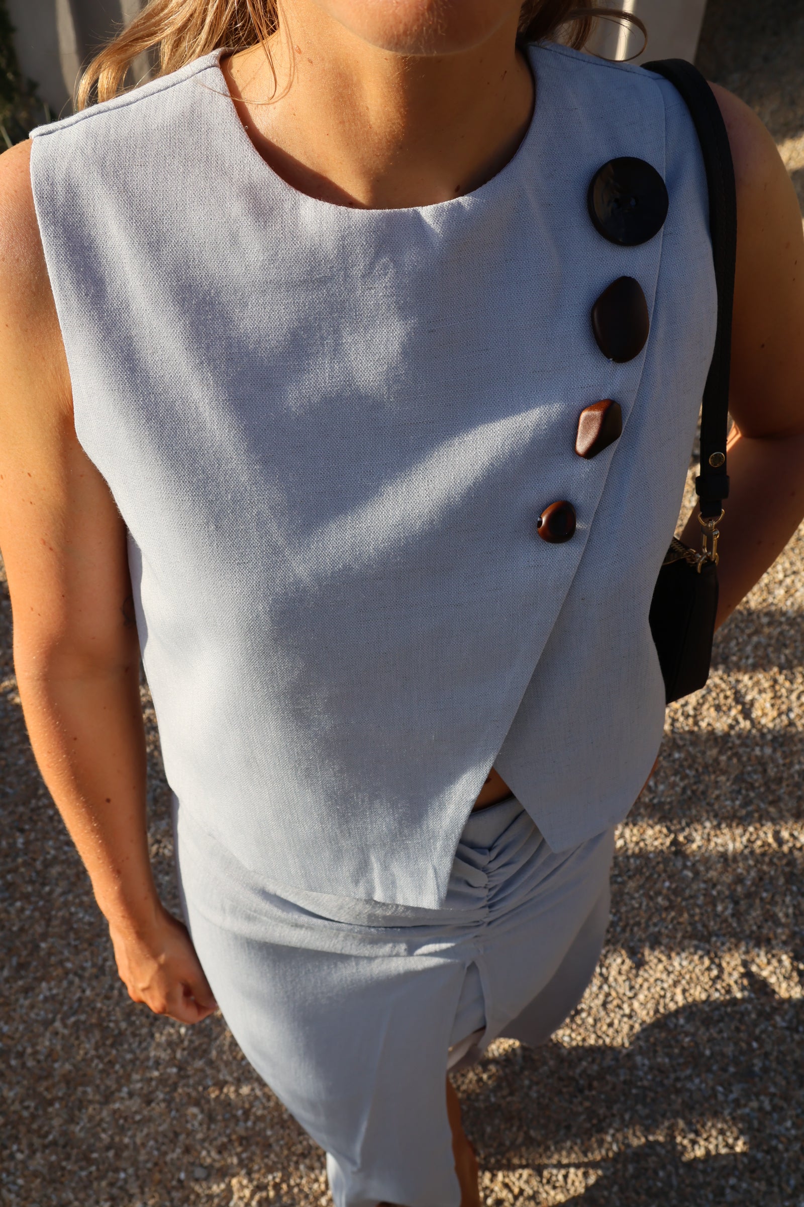 Aurelie linnen top lichtblauw