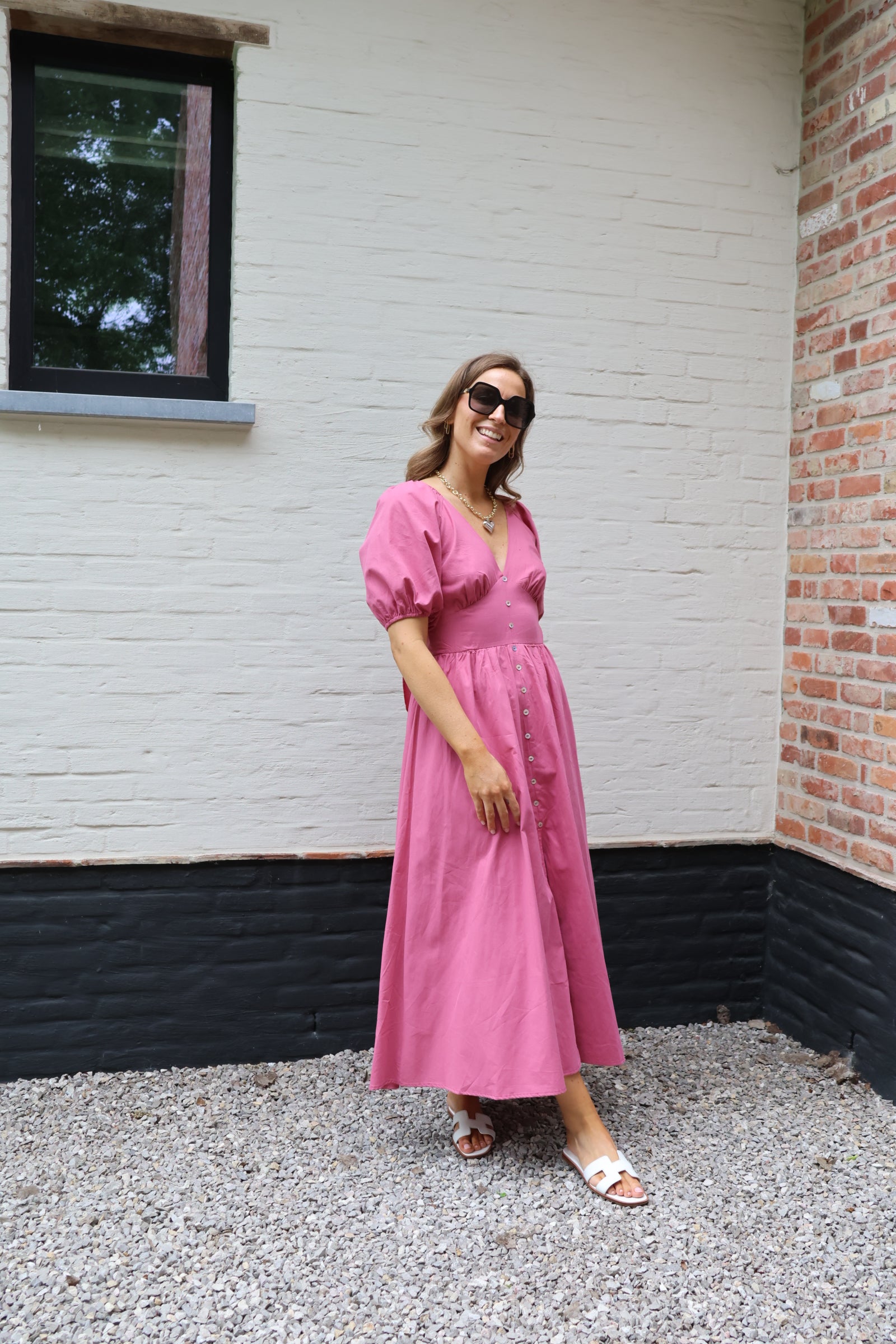 Alma maxi jurk met strik oudroze