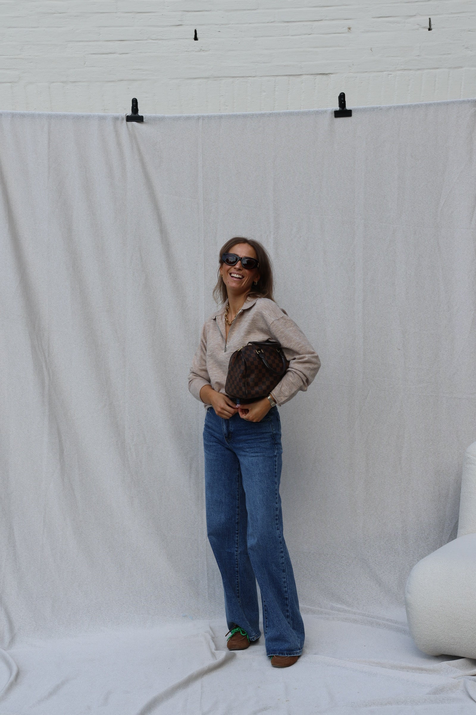 Alix trui met rits beige