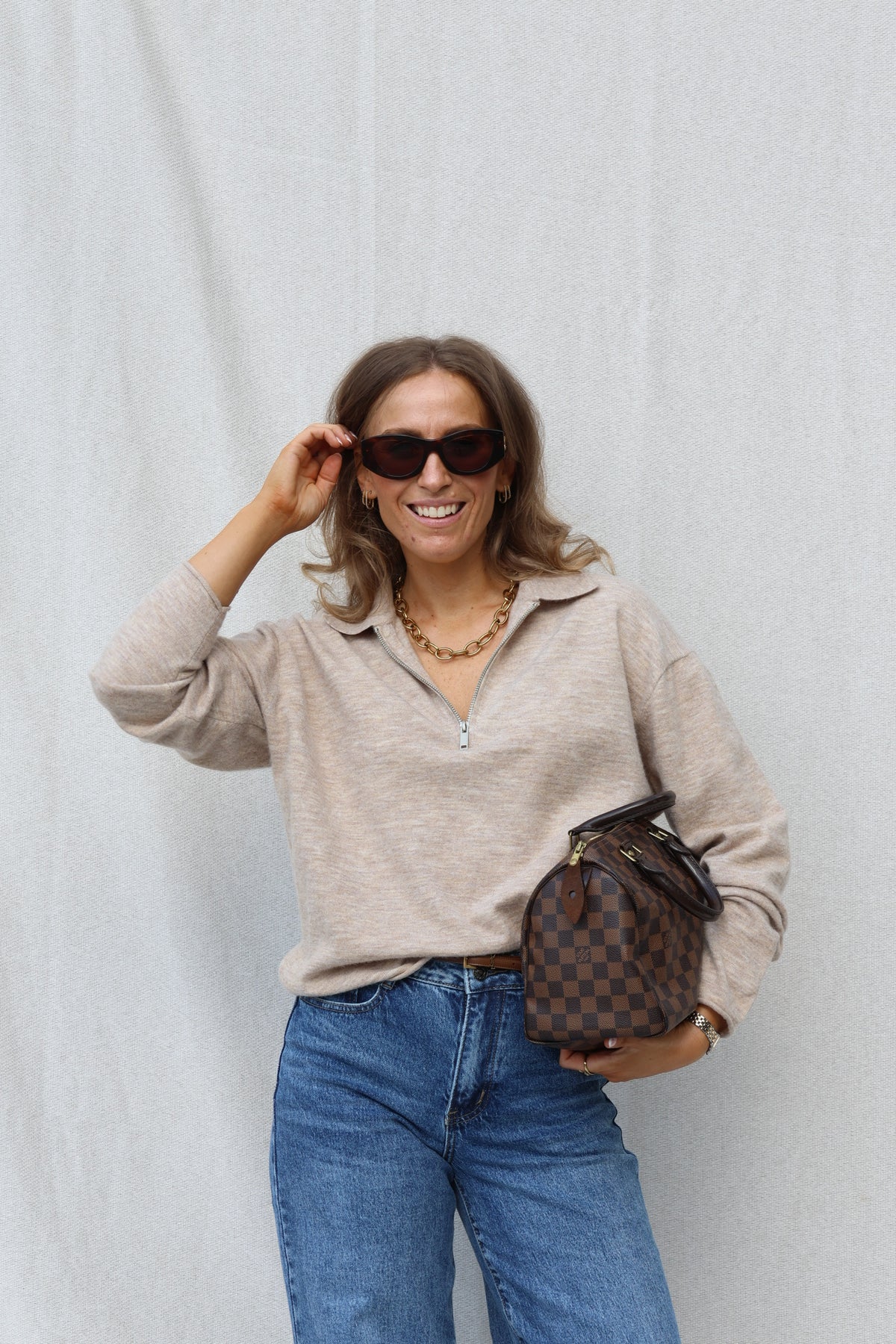 Alix trui met rits beige