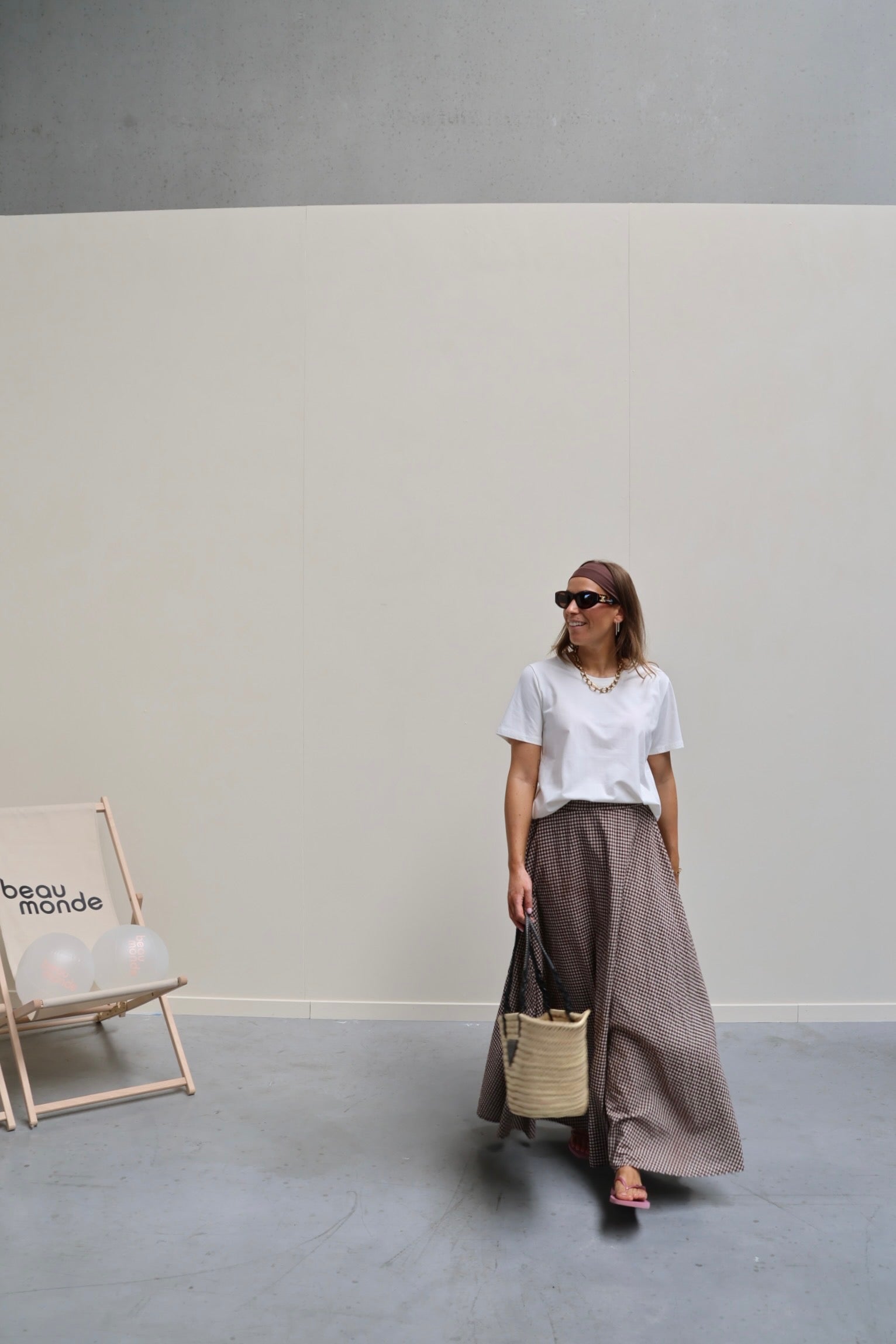 Ziva geruite maxi rok bruin