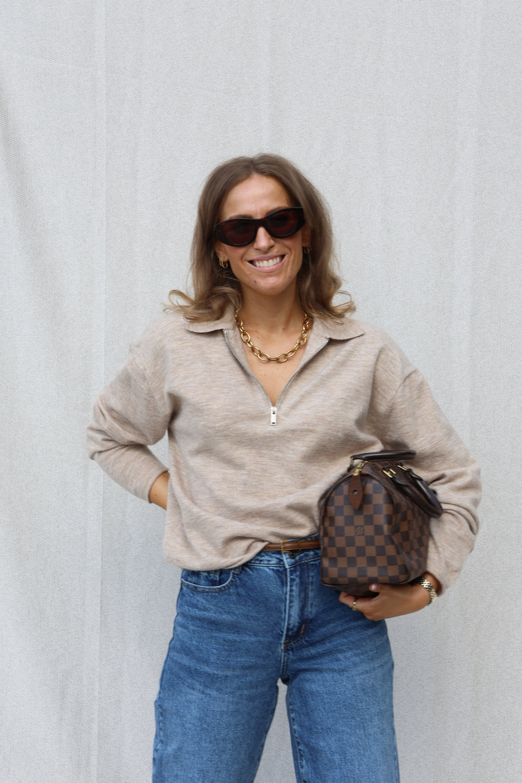 Alix trui met rits beige