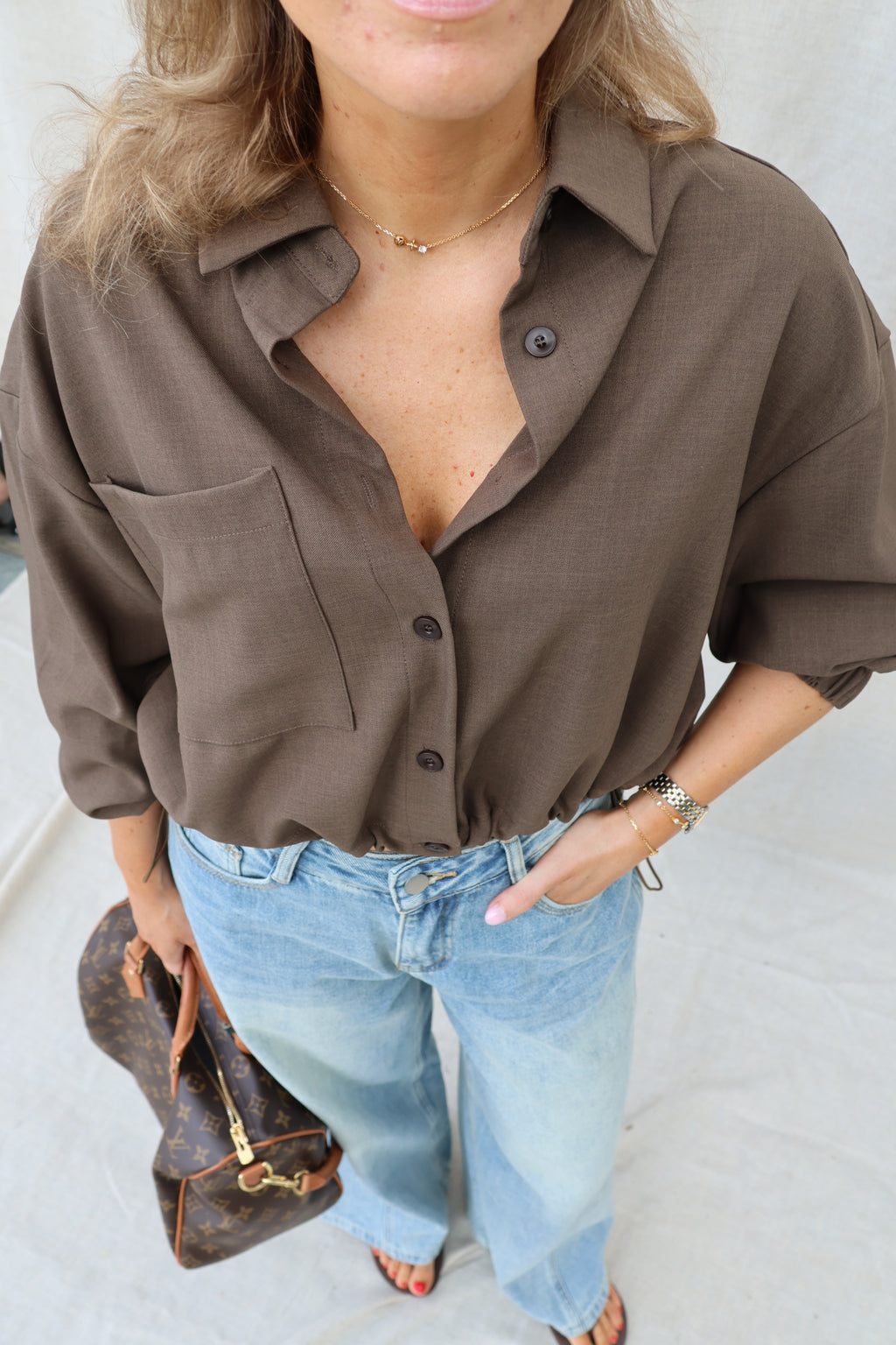 Noé cropped blouse bruin