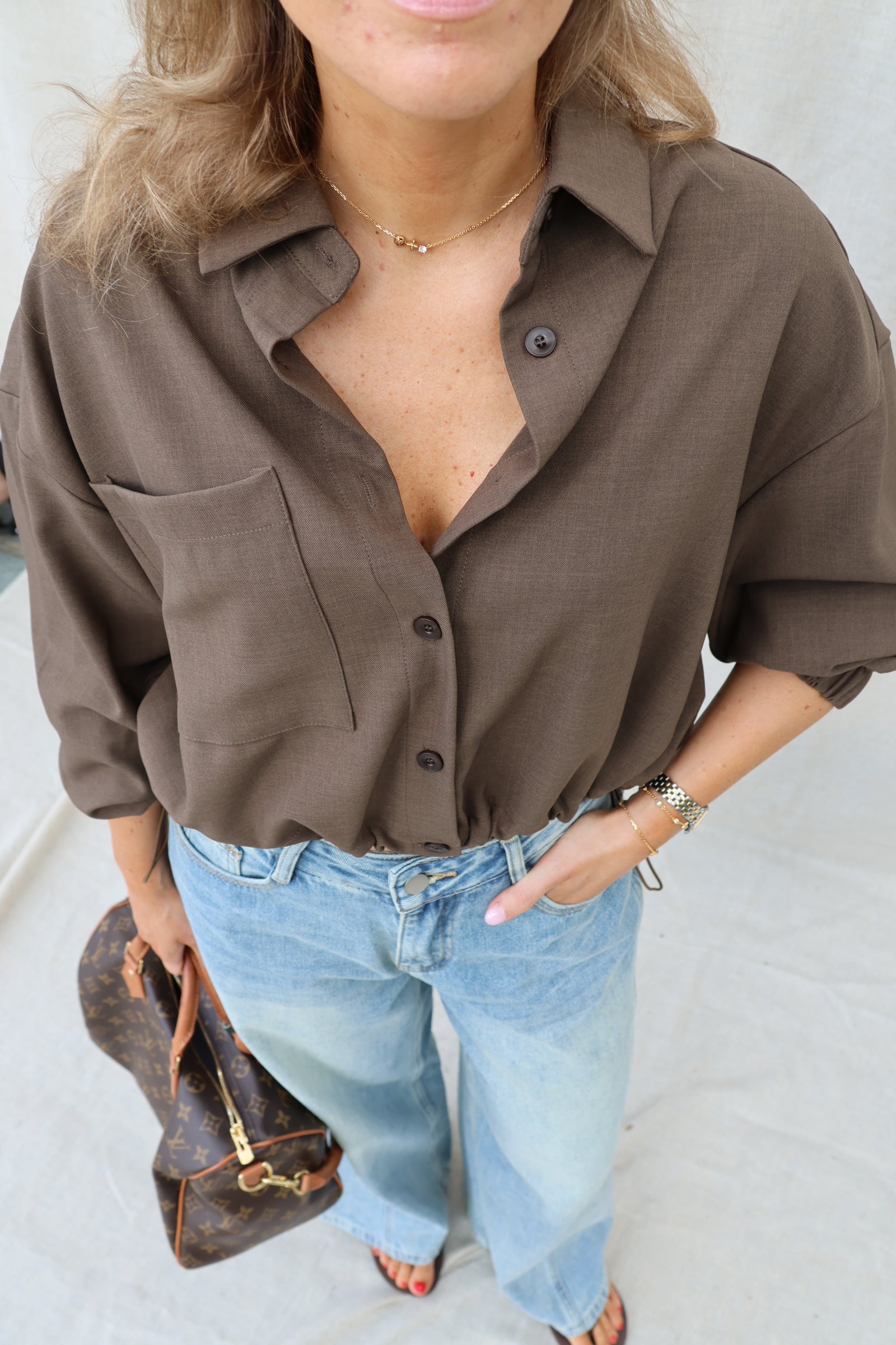 Noé cropped blouse bruin