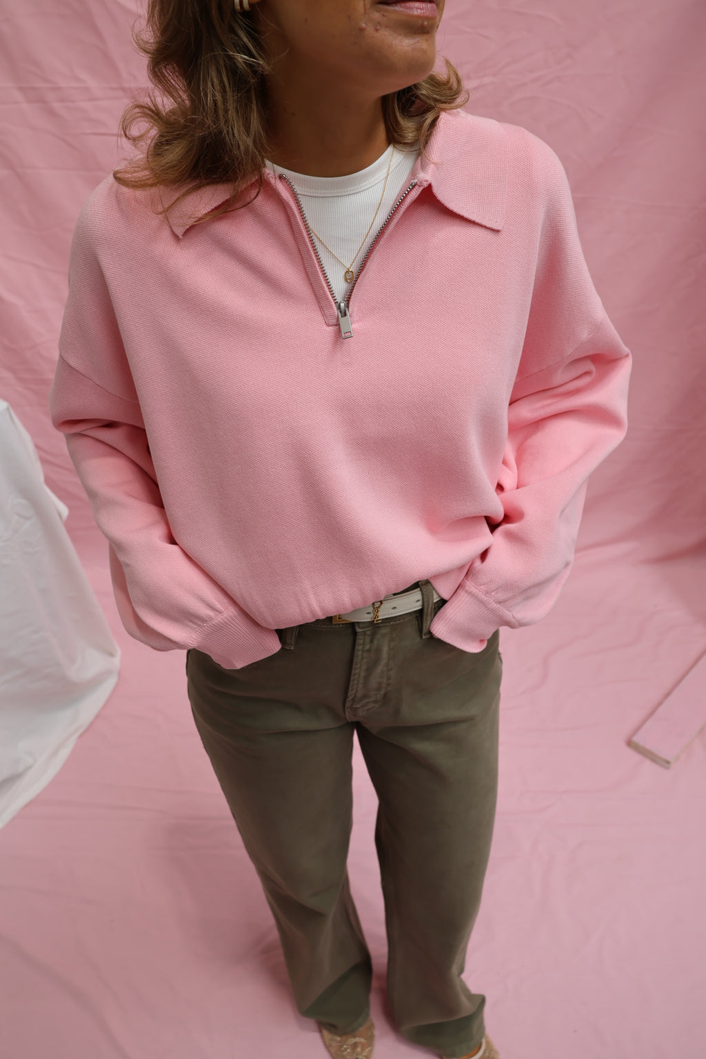Ines cropped zipper sweater pink