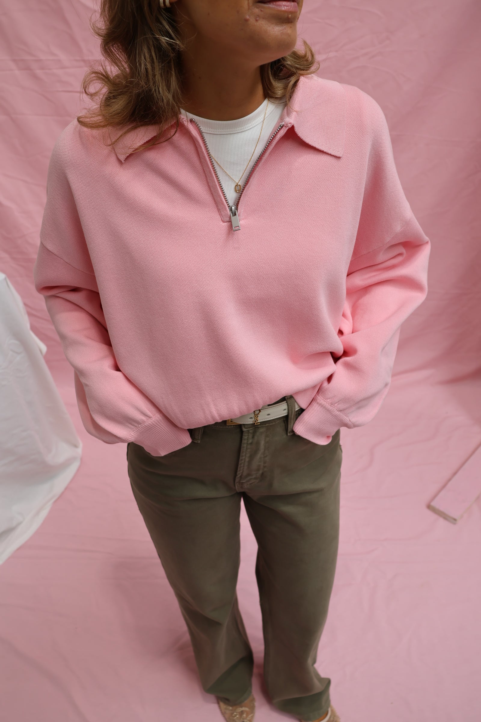 Ines cropped zipper sweater pink
