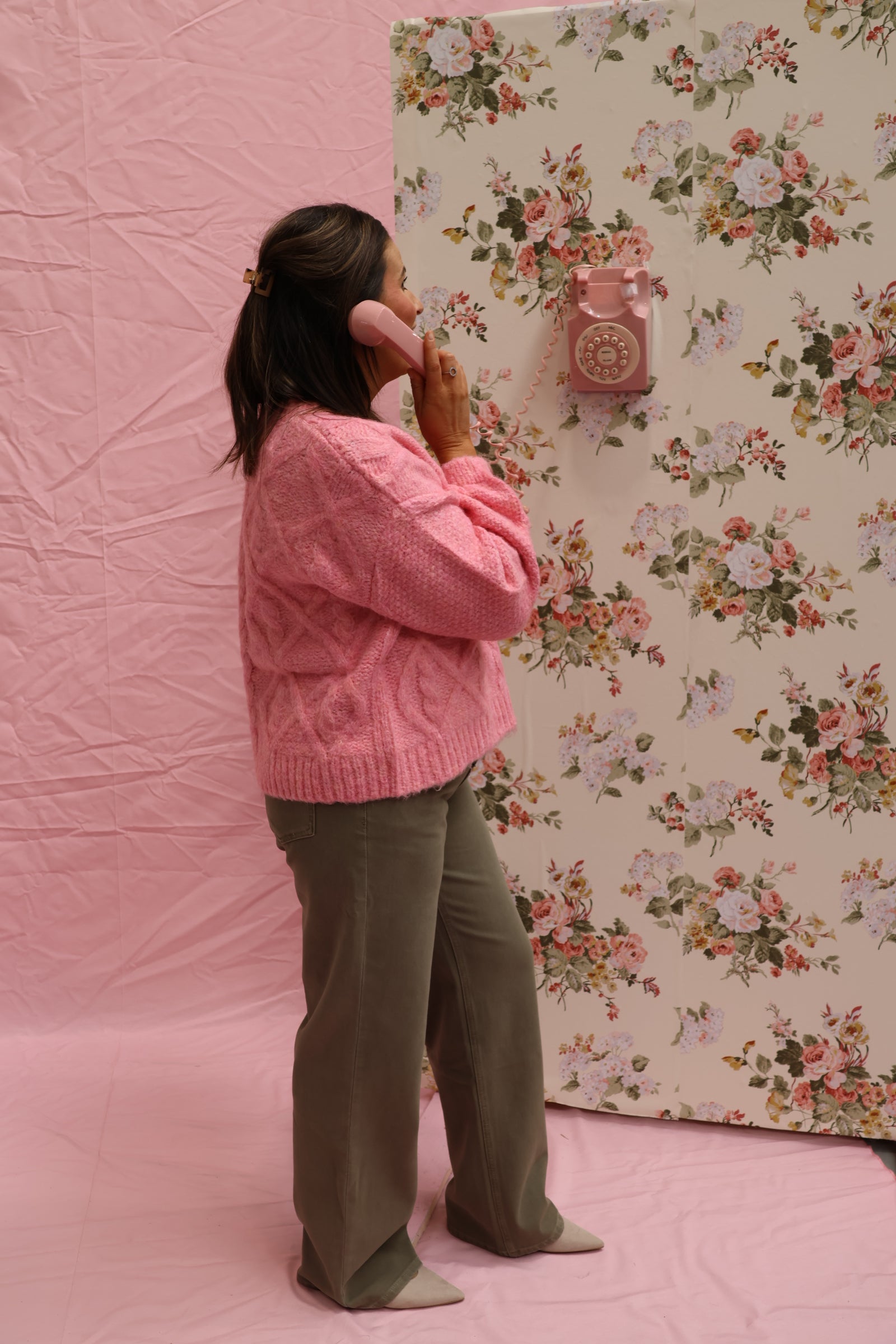 Violet cable knit blush pink