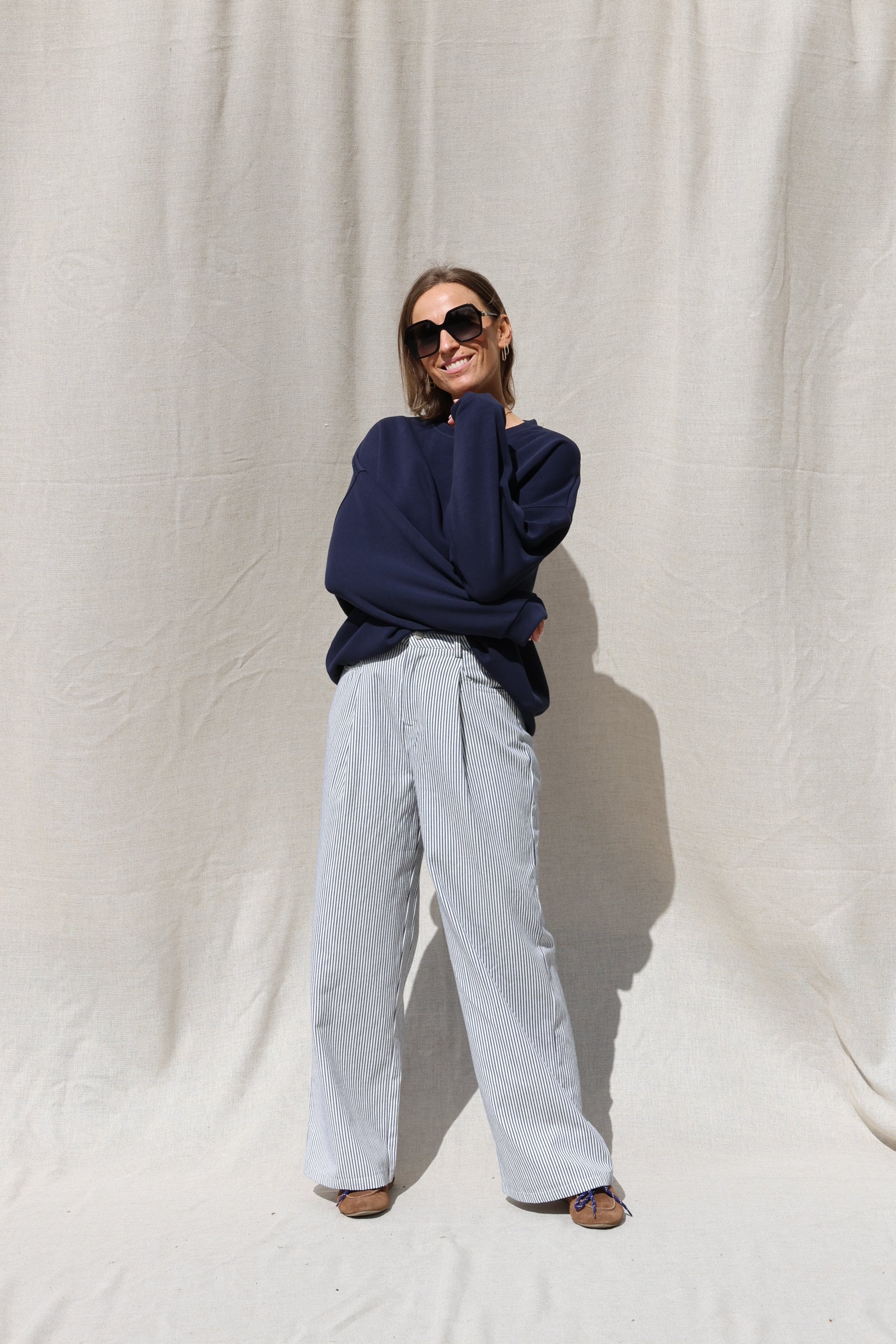 Lize gestreepte broek marine