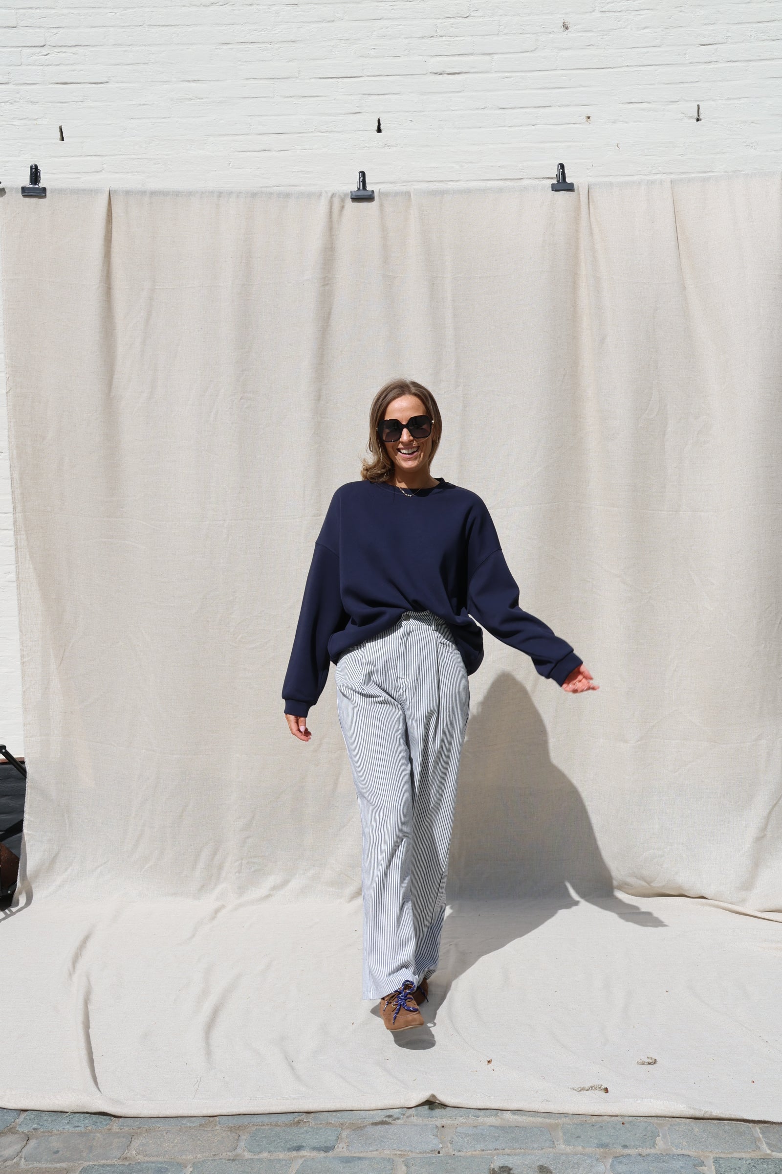Lize gestreepte broek marine