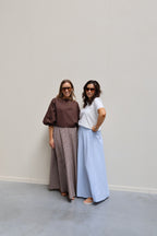 Ziva geruite maxi rok bruin