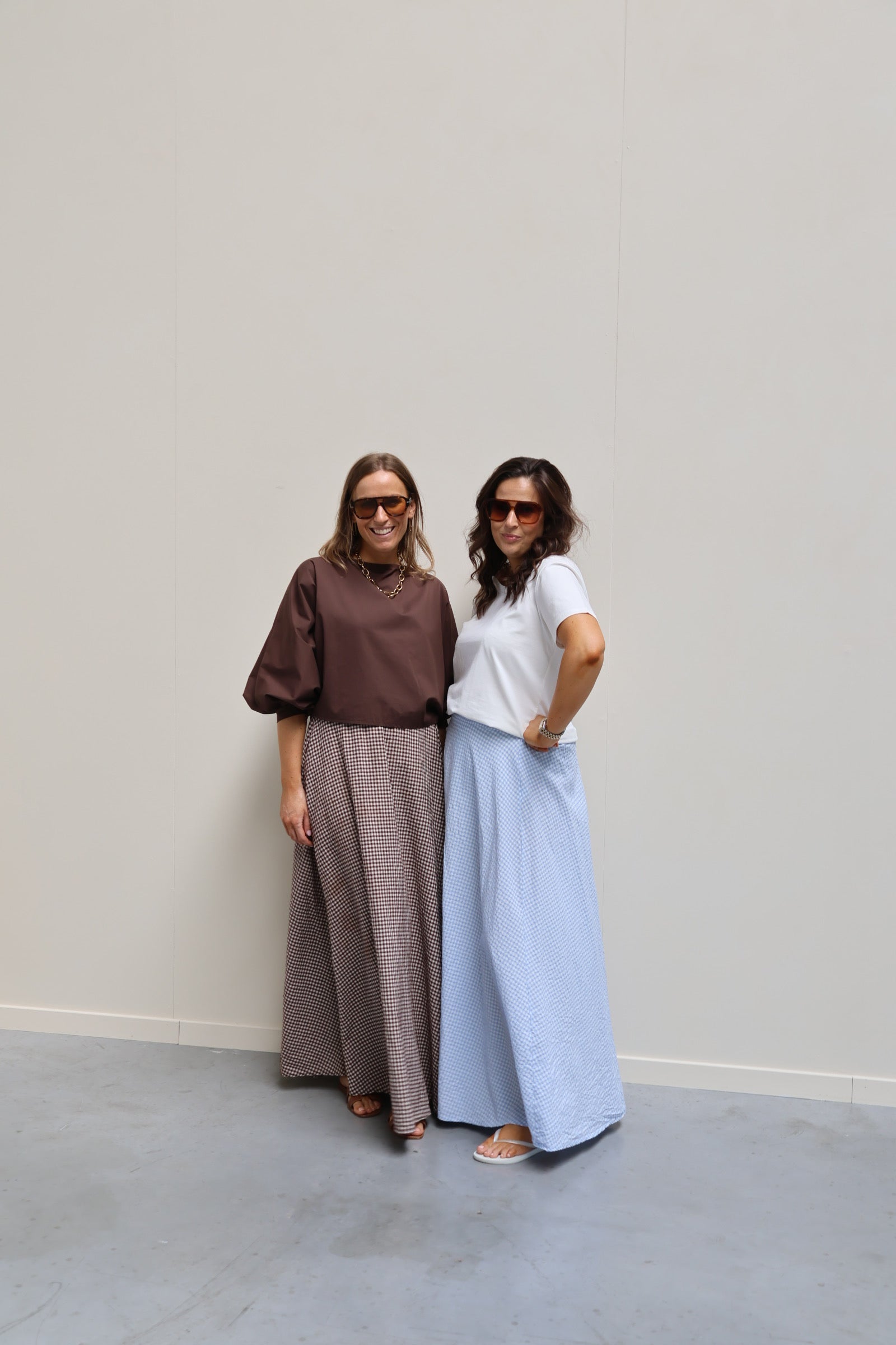 Ziva geruite maxi rok bruin