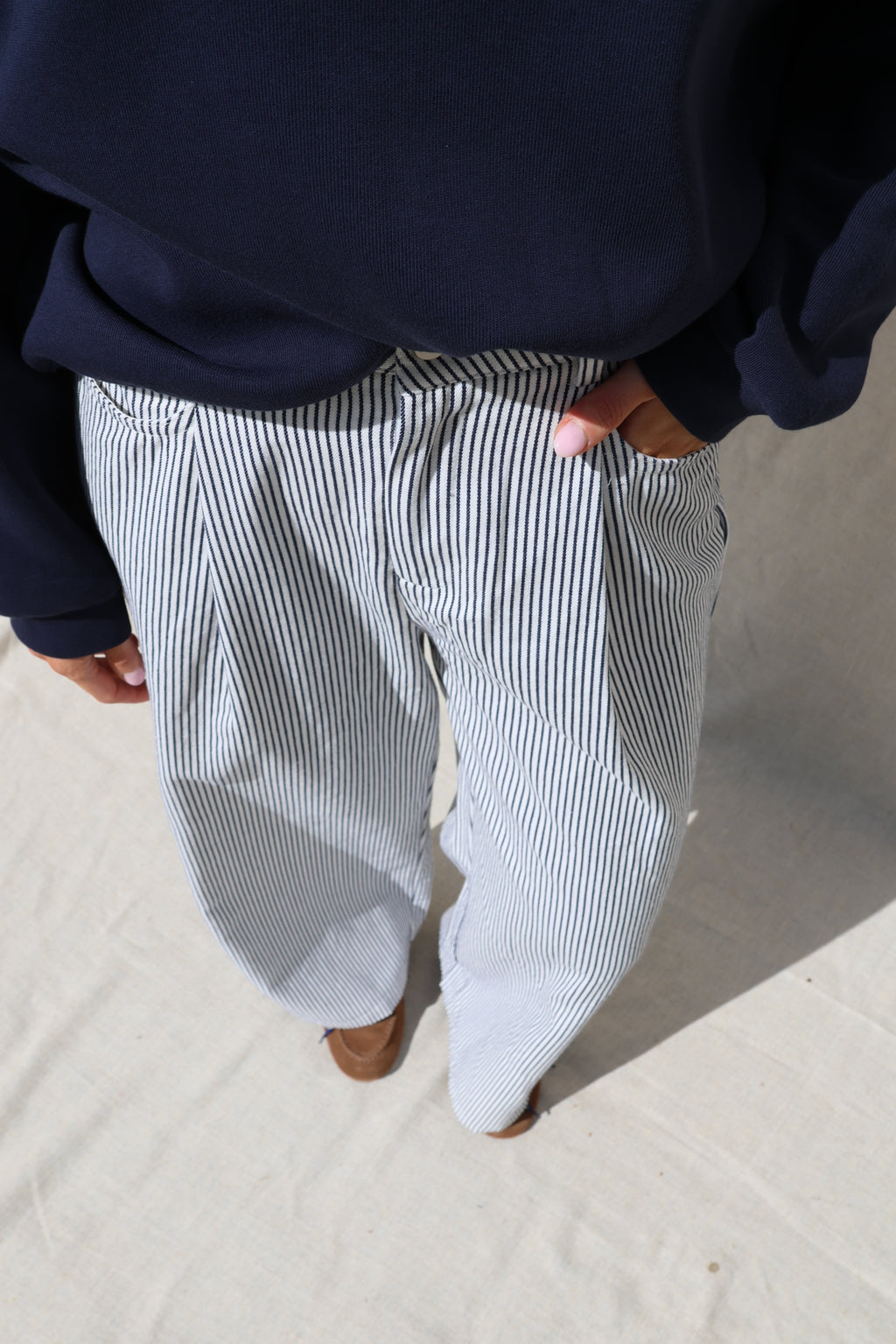 Lize gestreepte broek marine