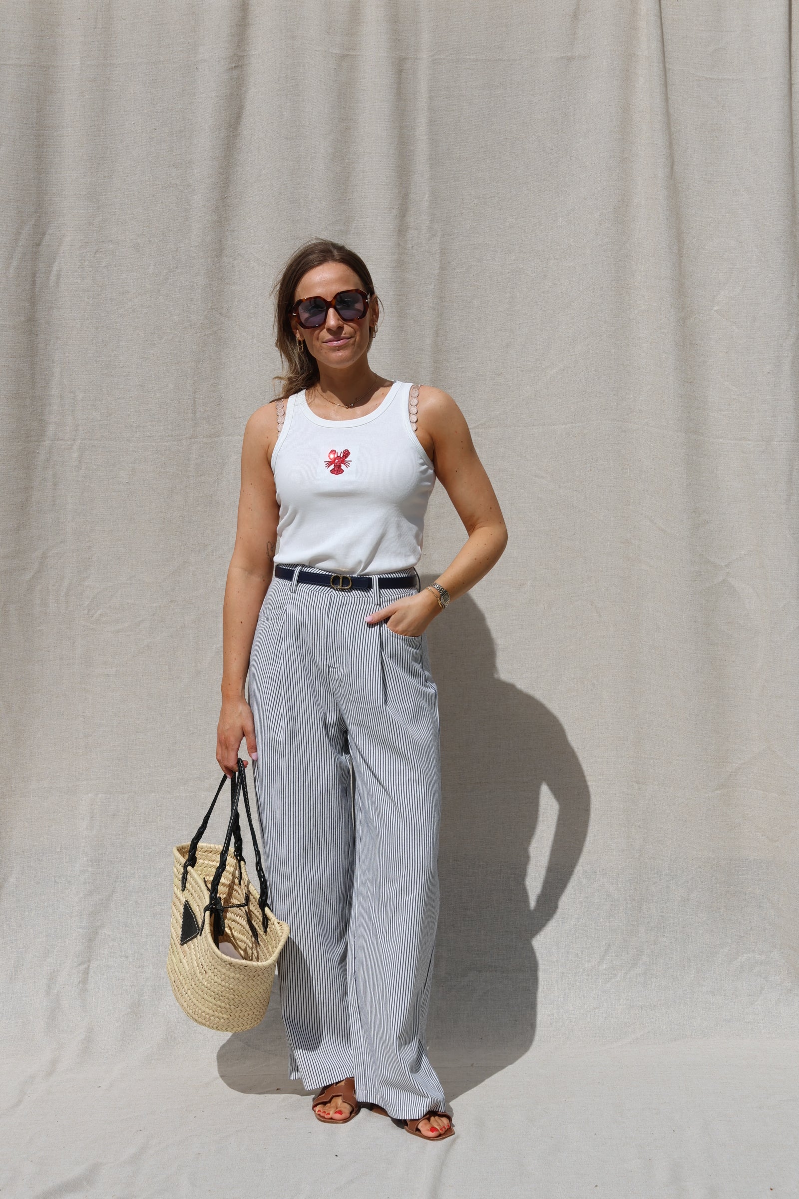 Lize gestreepte broek marine