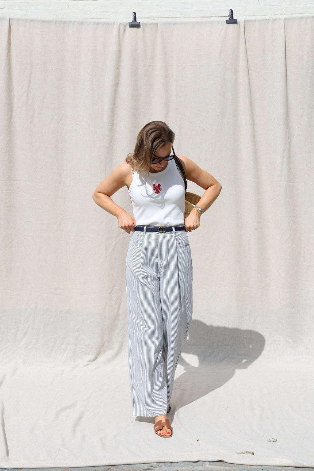Lize gestreepte broek marine