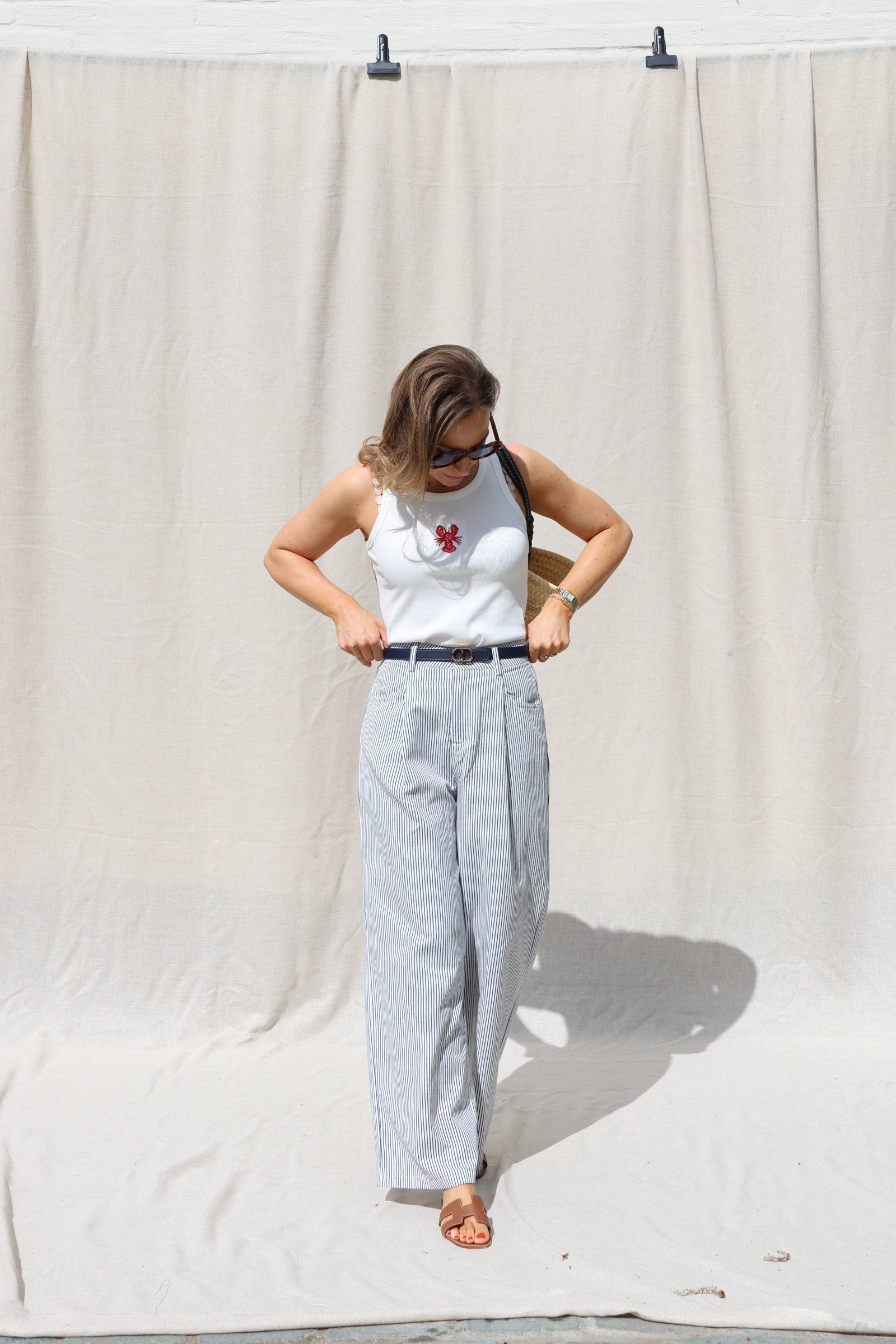 Lize gestreepte broek marine