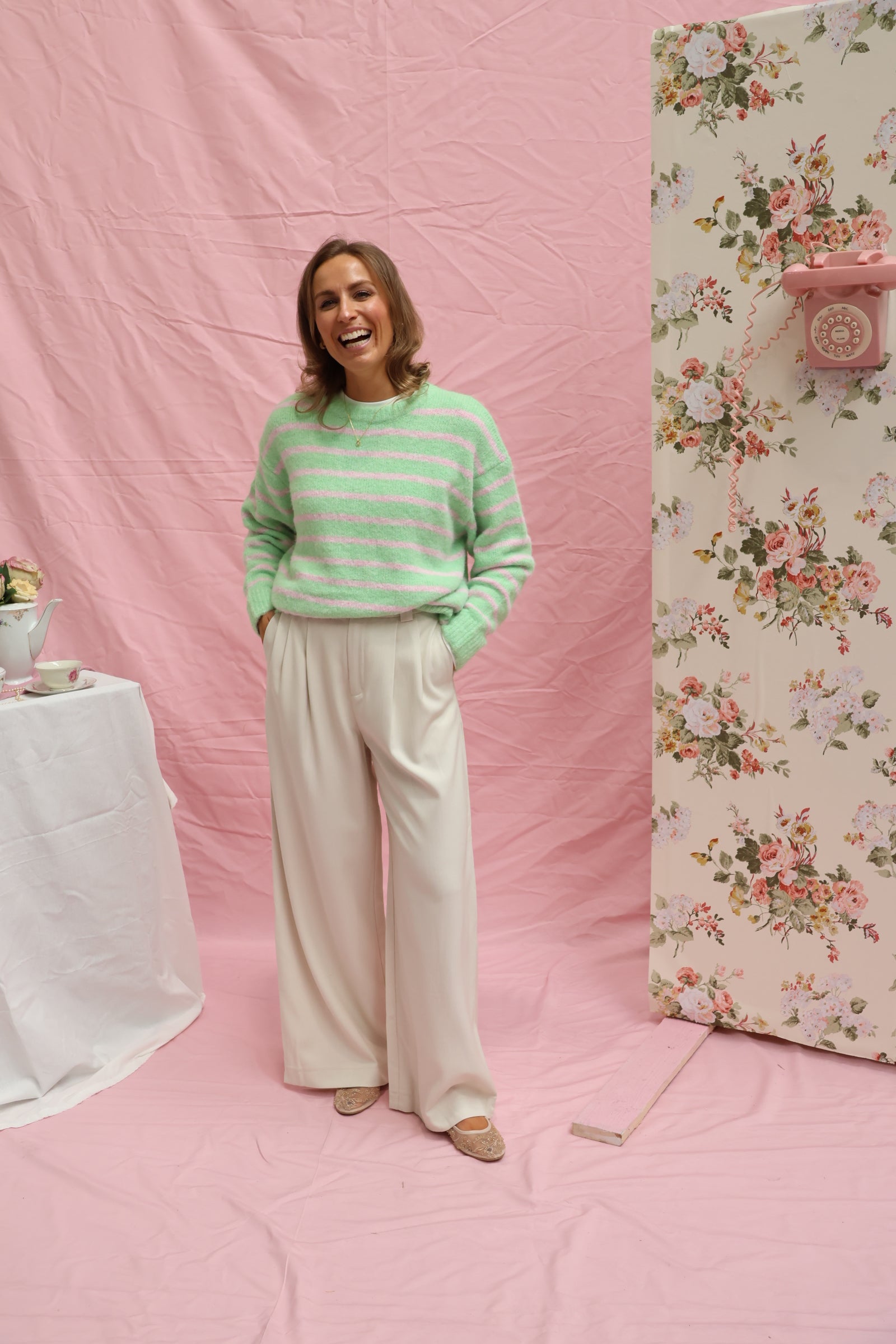 Alfie striped knit roze/groen