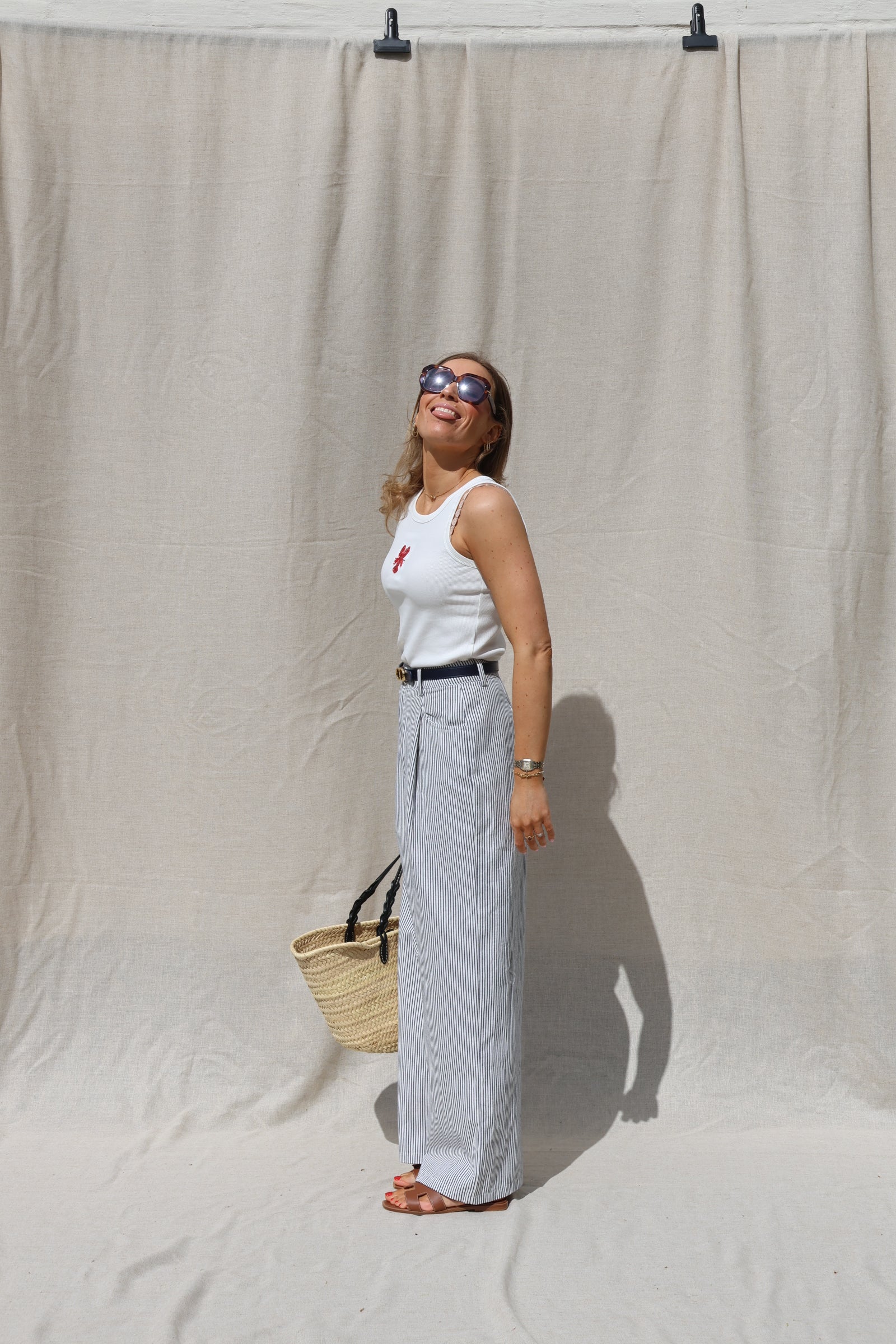 Lize gestreepte broek marine