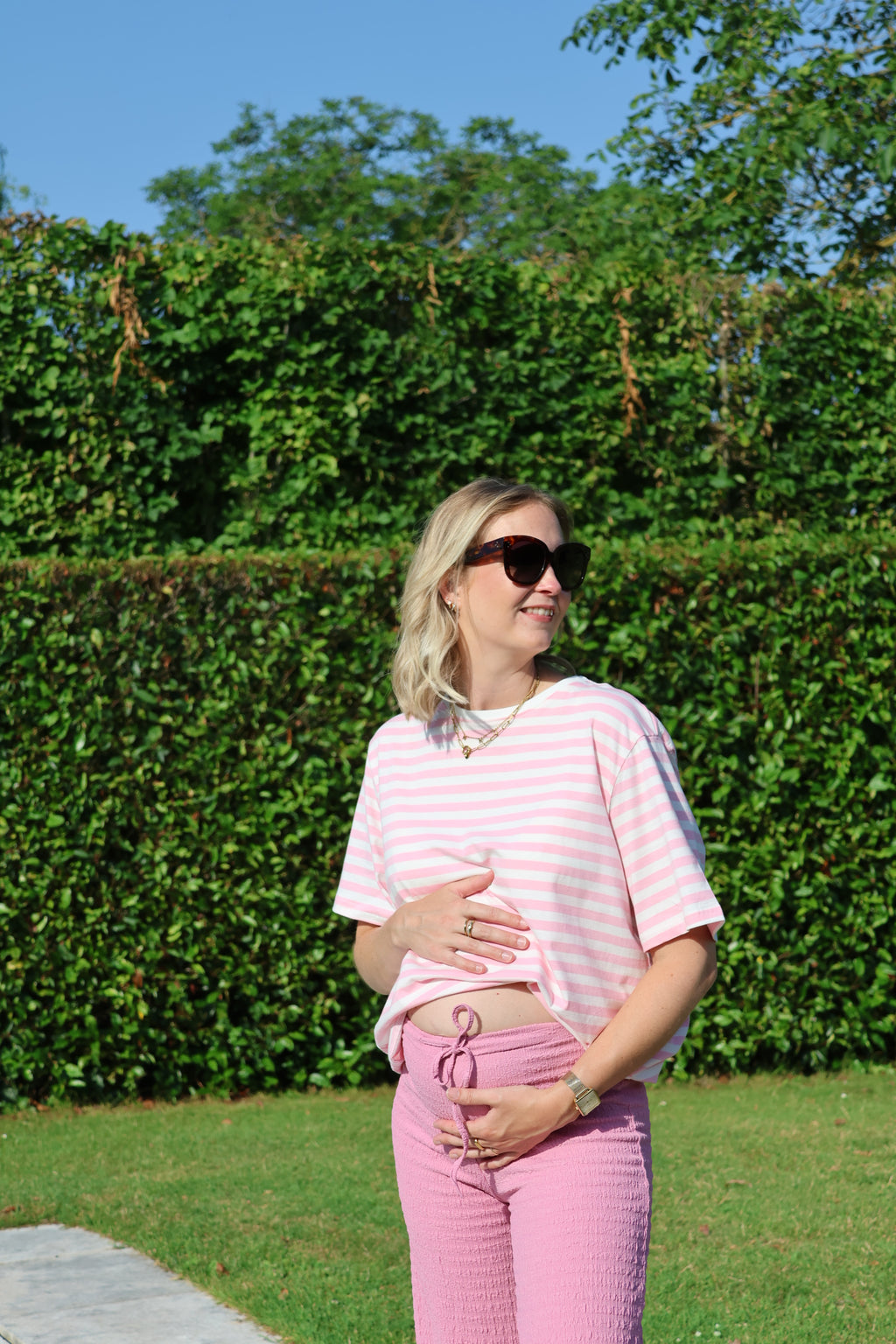 Anna gestreepte T-shirt roze/wit