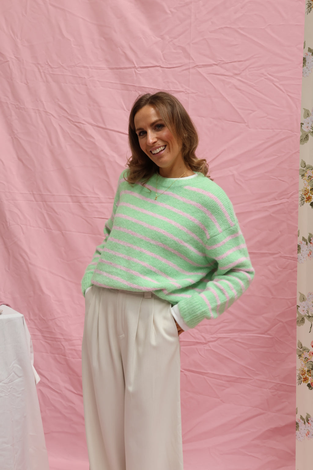 Alfie striped knit roze/groen