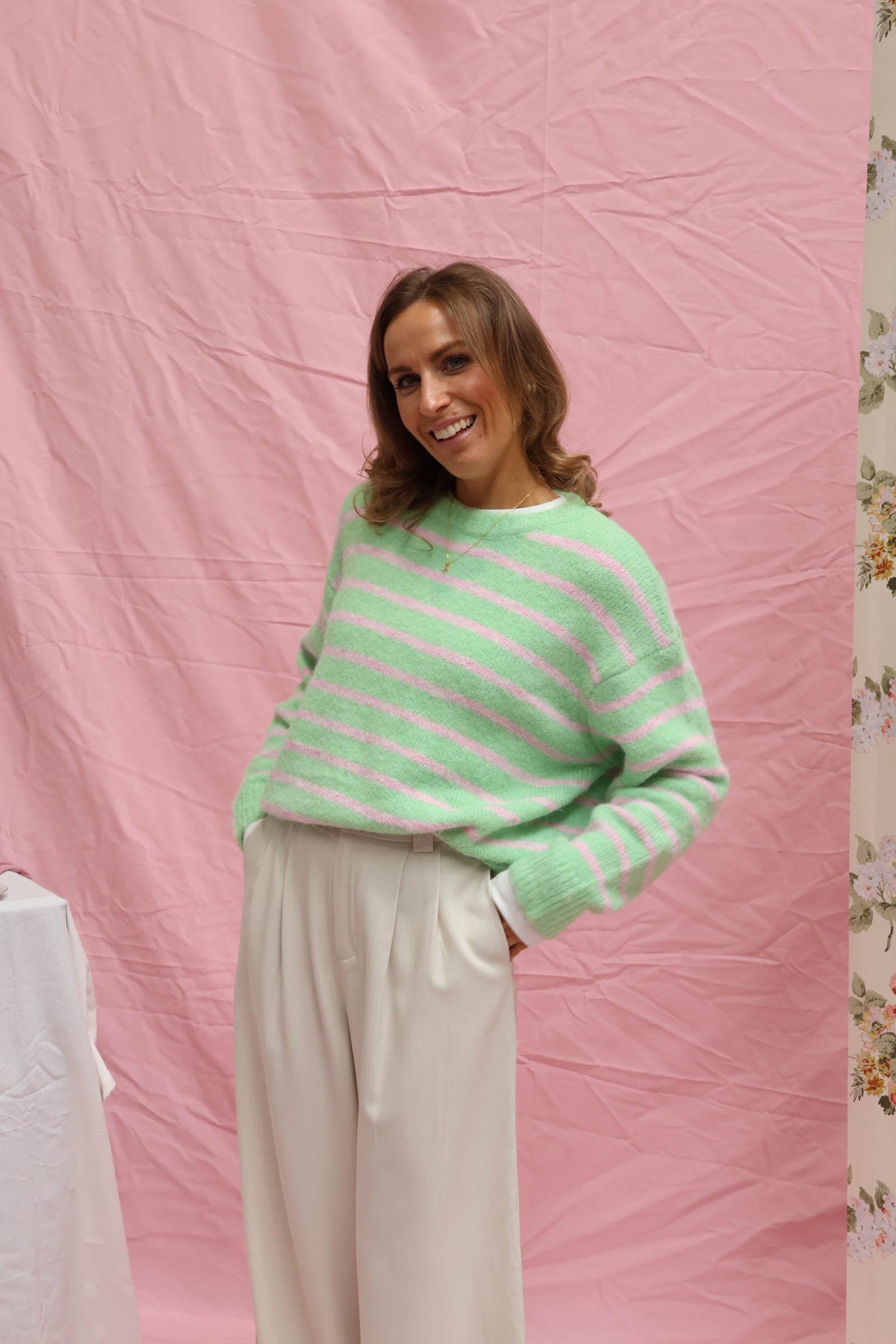 Alfie striped knit roze/groen