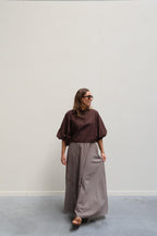 Ziva geruite maxi rok bruin