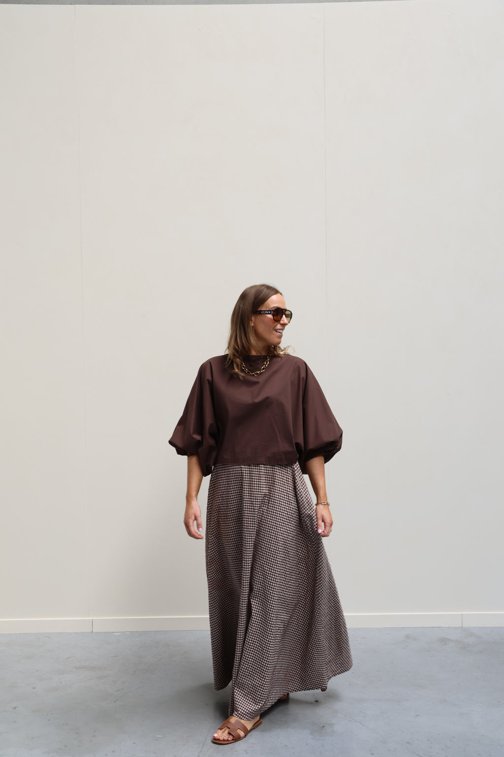 Vive blouse met wijde mouwen bruin