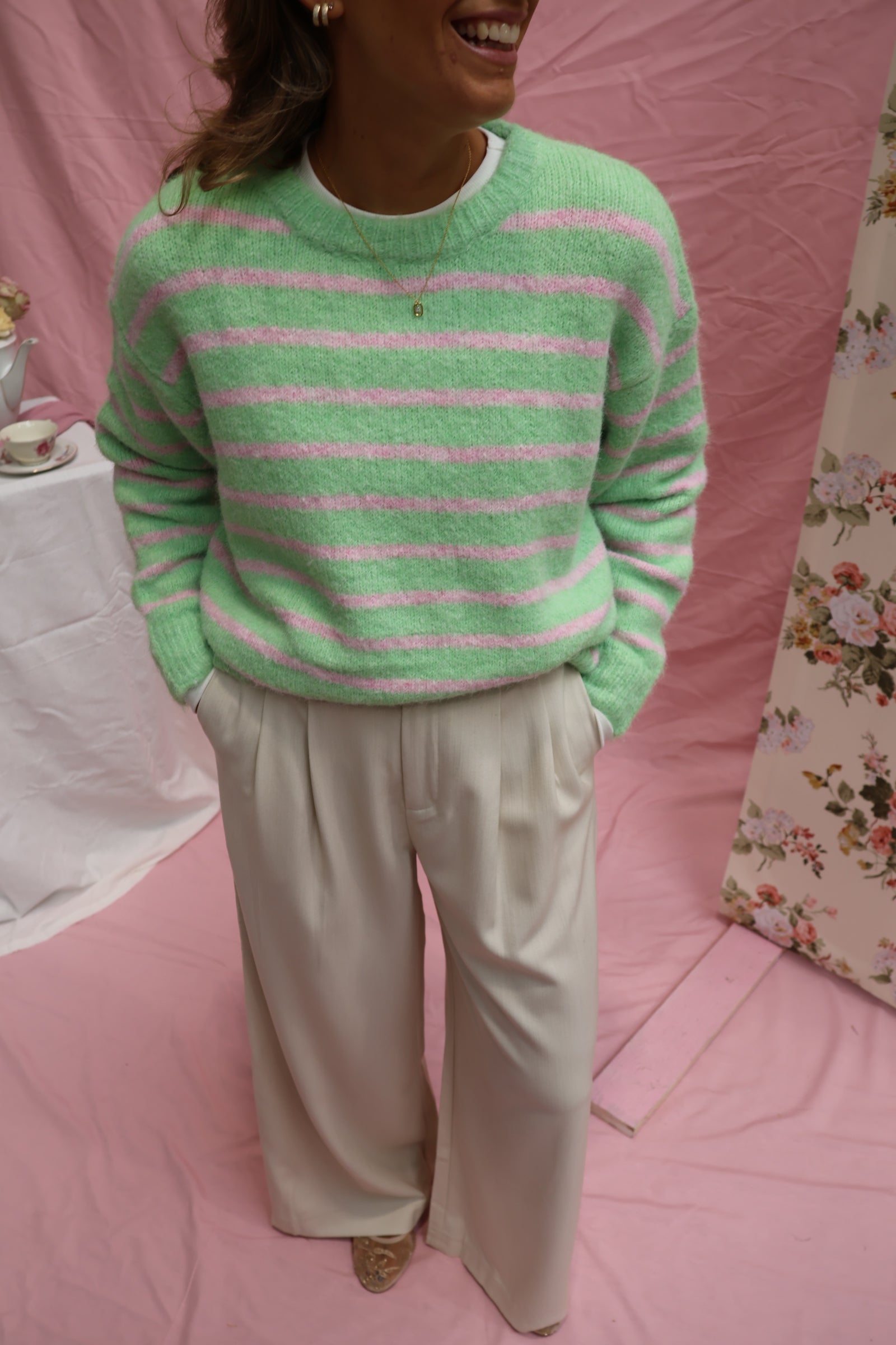 Alfie striped knit roze/groen