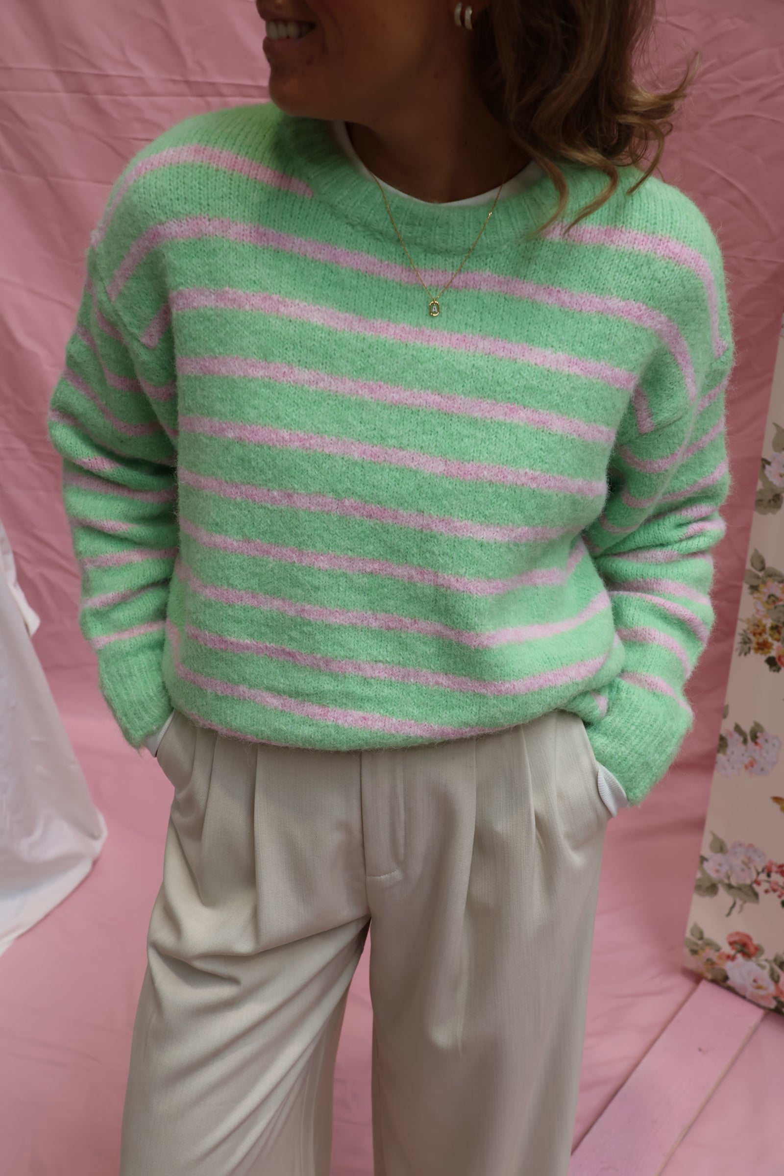 Alfie striped knit roze/groen