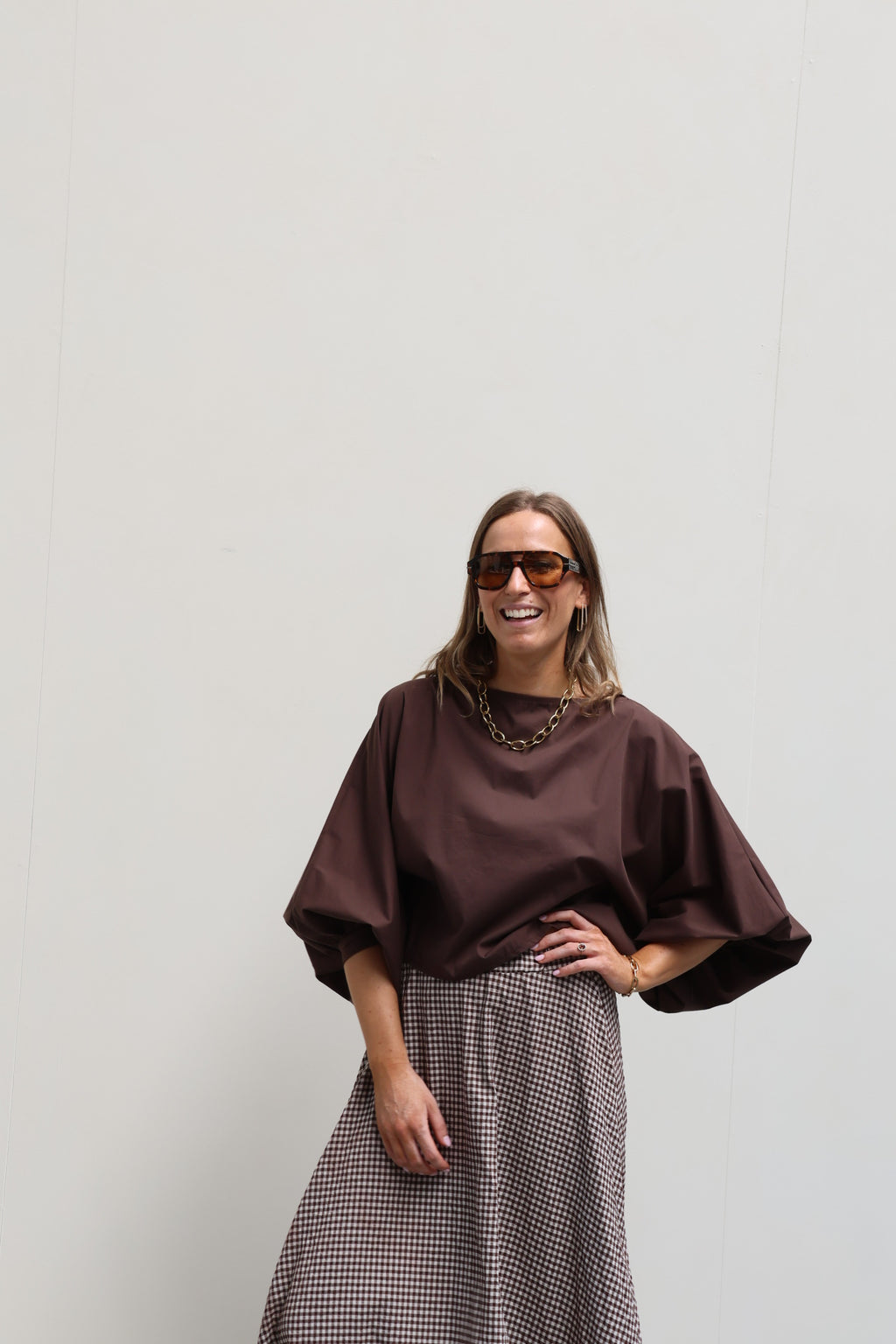 Vive blouse met wijde mouwen bruin