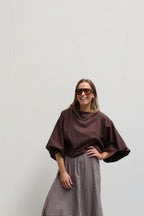 Vive blouse met wijde mouwen bruin