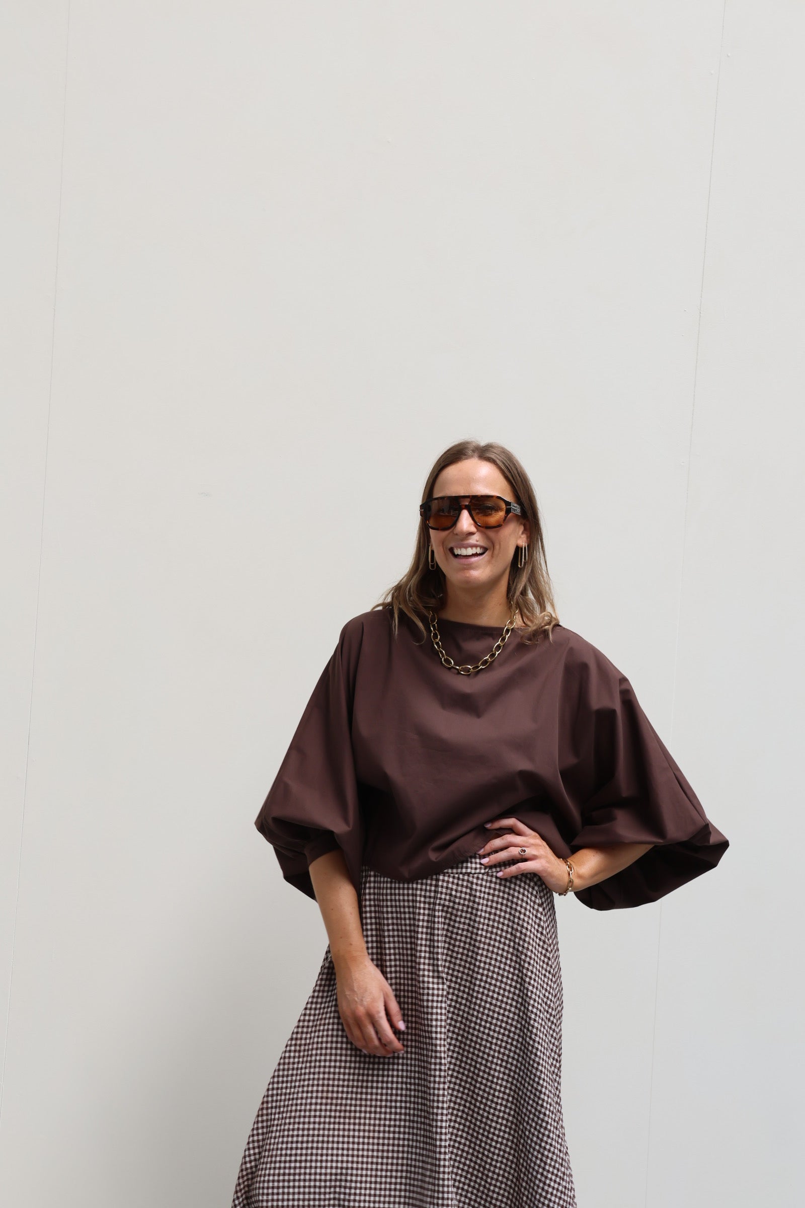 Vive blouse met wijde mouwen bruin