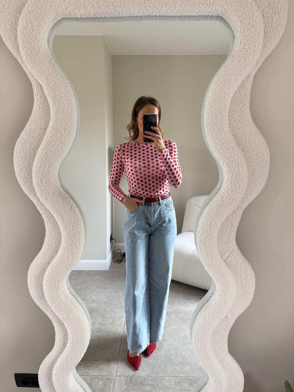 Olivia polka dot longsleeve roze/rood