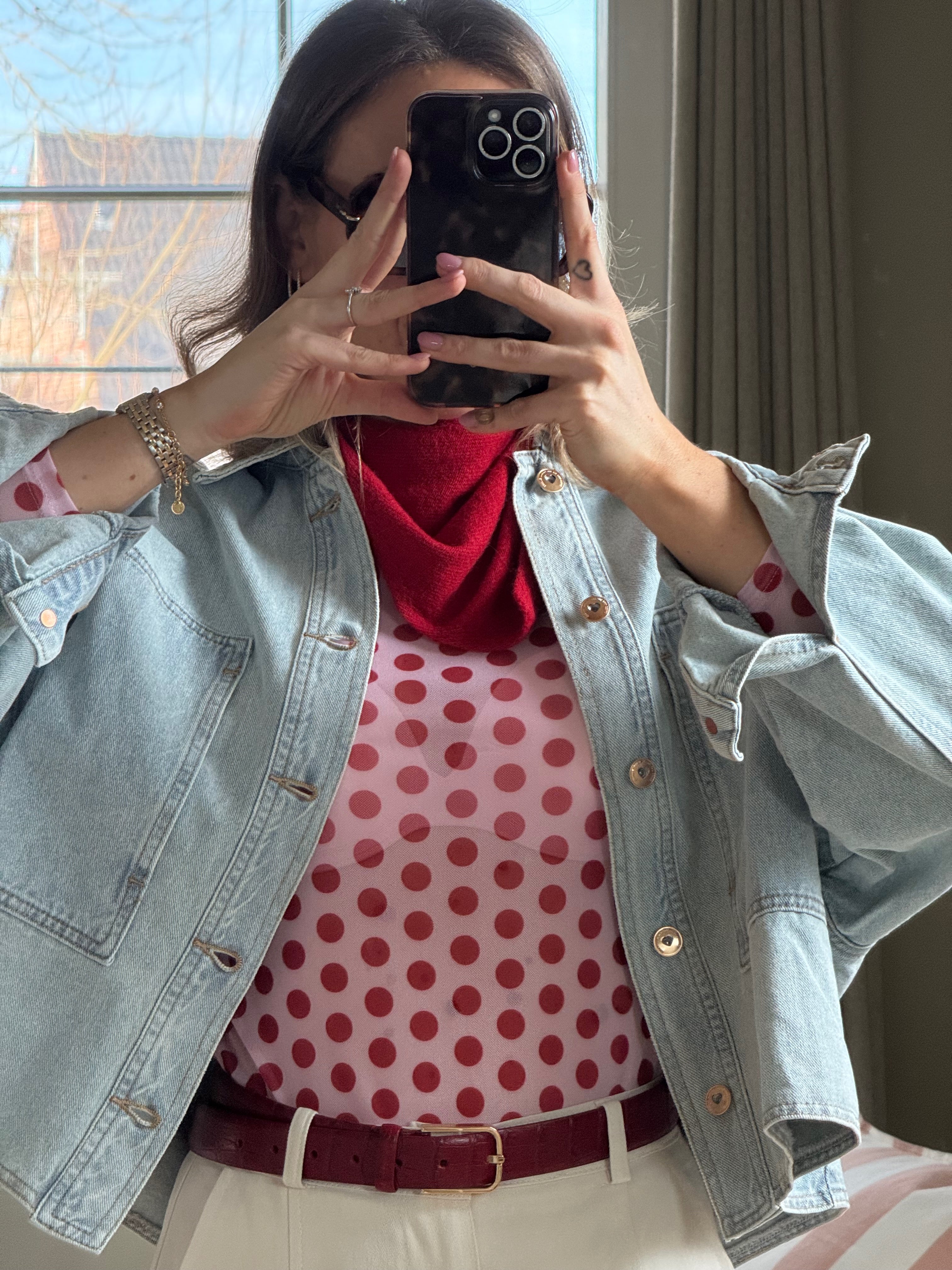 Olivia polka dot longsleeve roze/rood