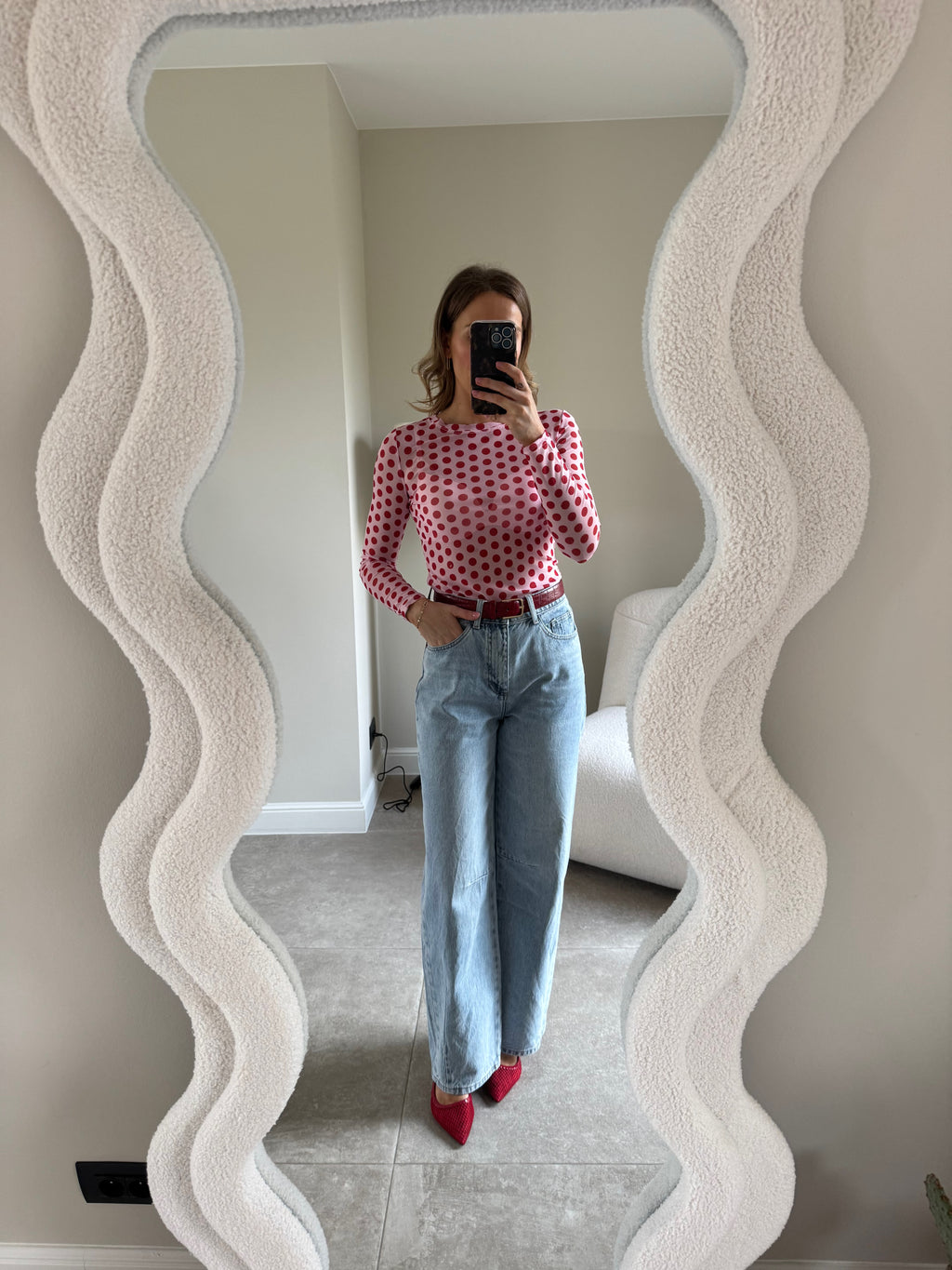 Olivia polka dot longsleeve roze/rood