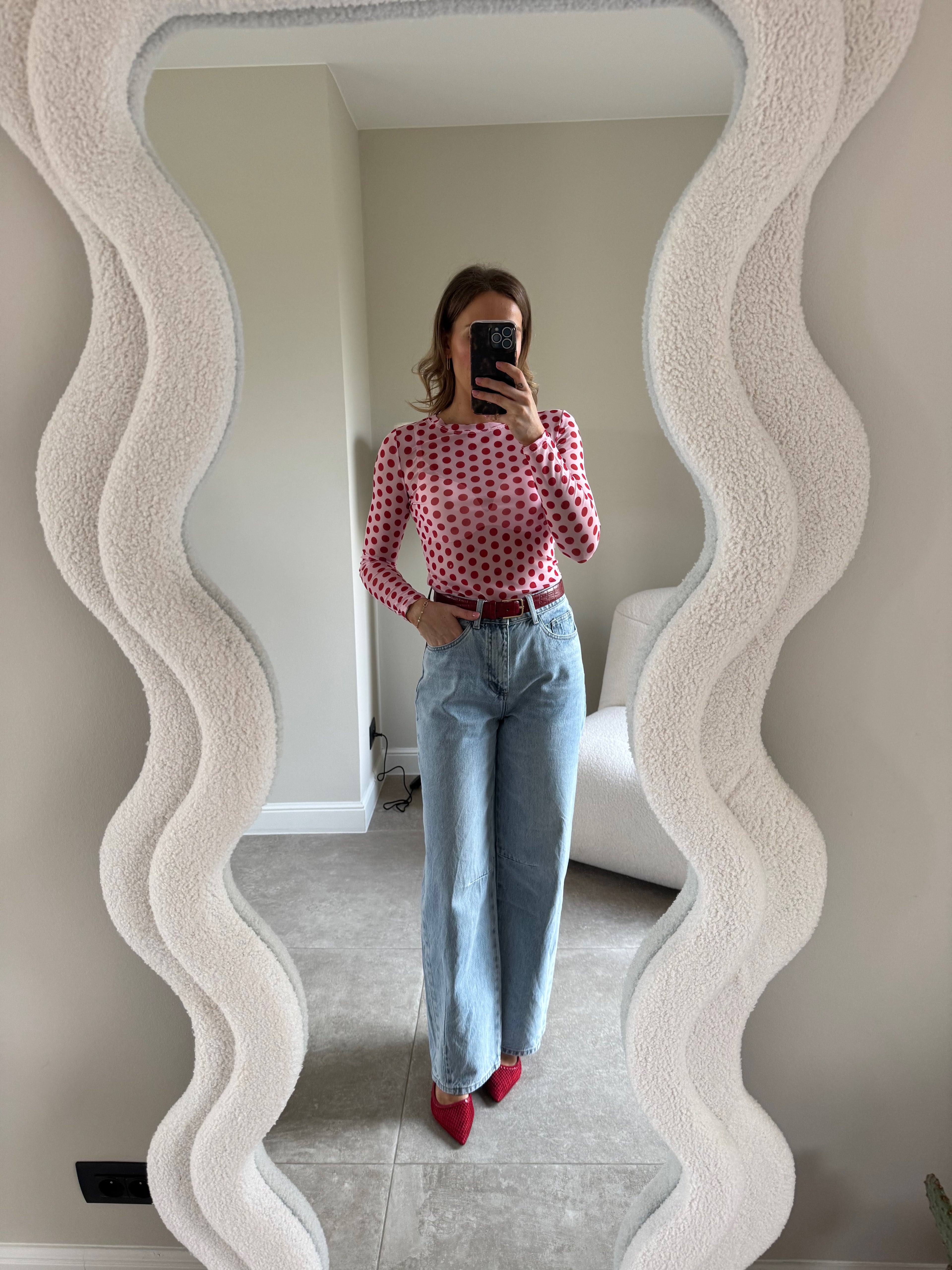 Olivia polka dot longsleeve roze/rood