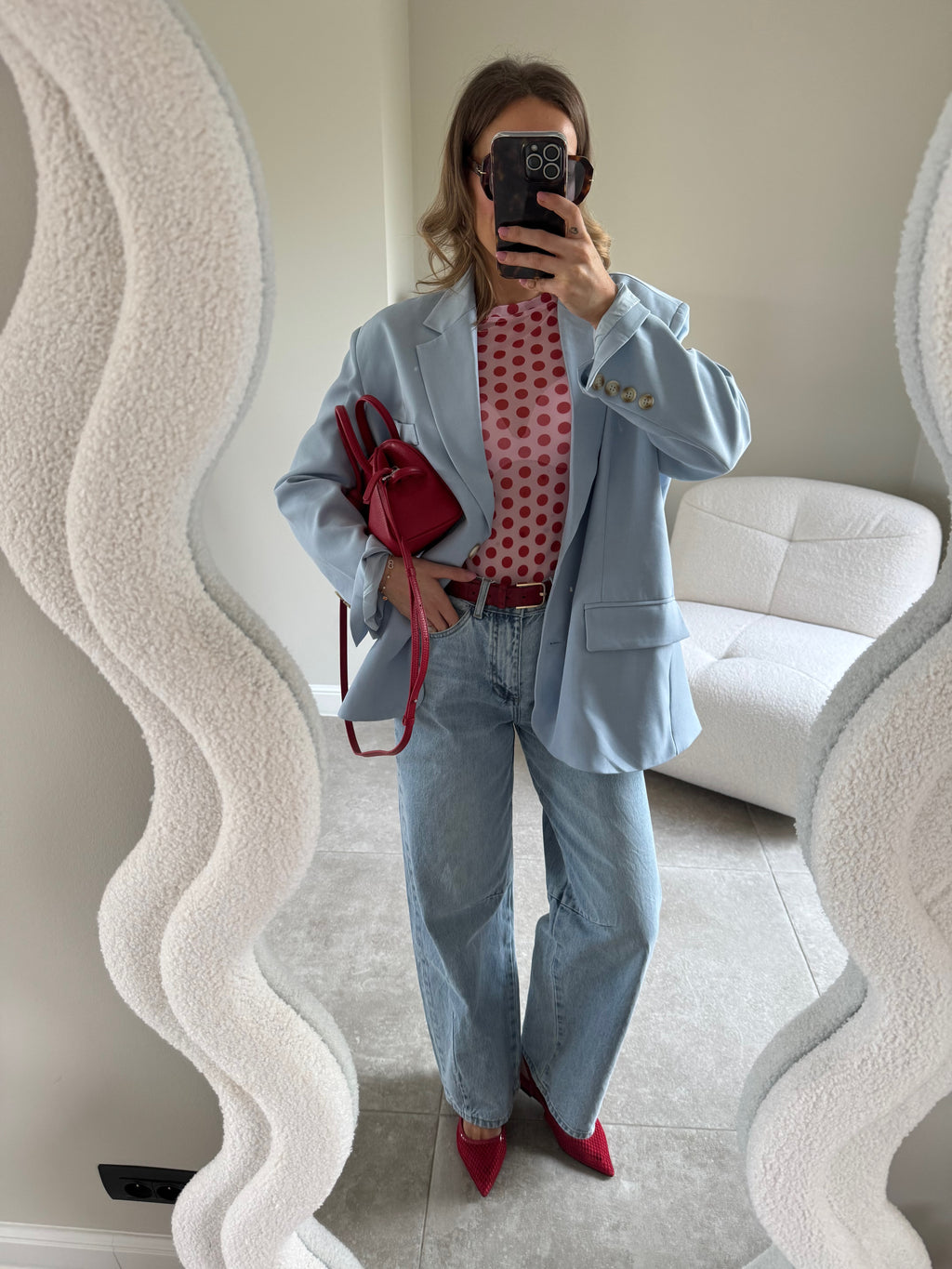 Olivia polka dot longsleeve roze/rood