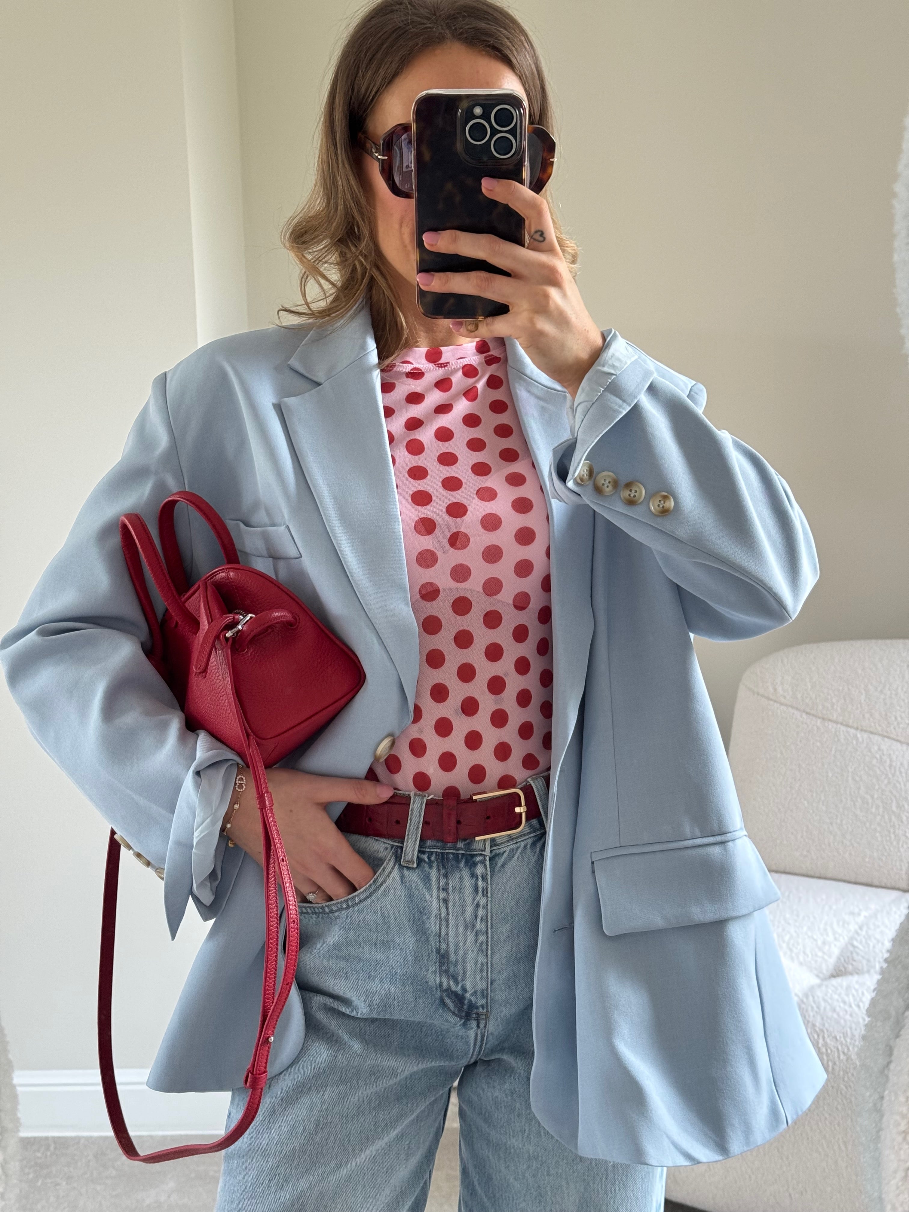 Olivia polka dot longsleeve roze/rood